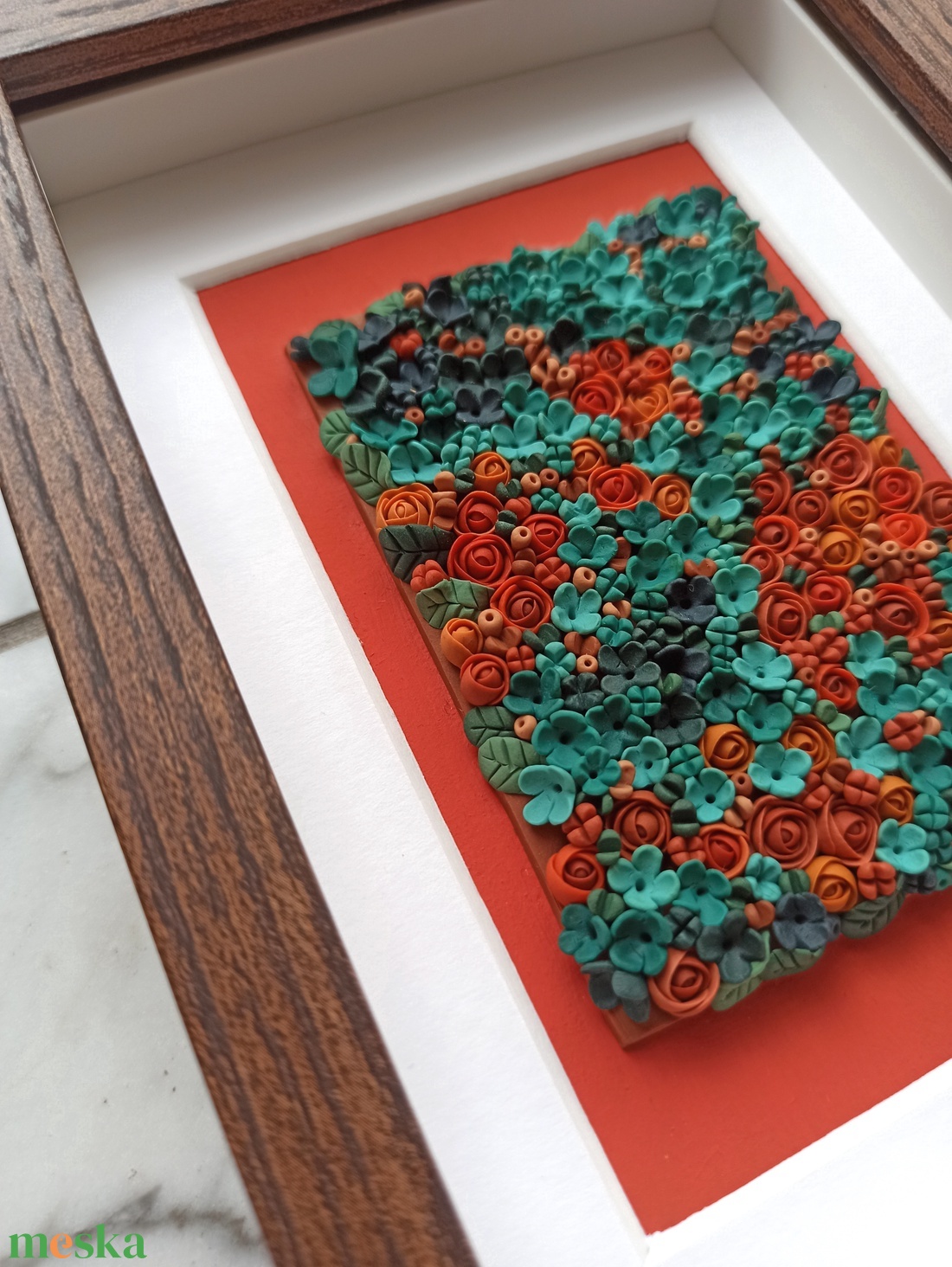 Türkiz-narancs virágtenger - 3D gyurma kép (S) - otthon & életmód - dekoráció - kép & falikép - 3d képek - Meska.hu