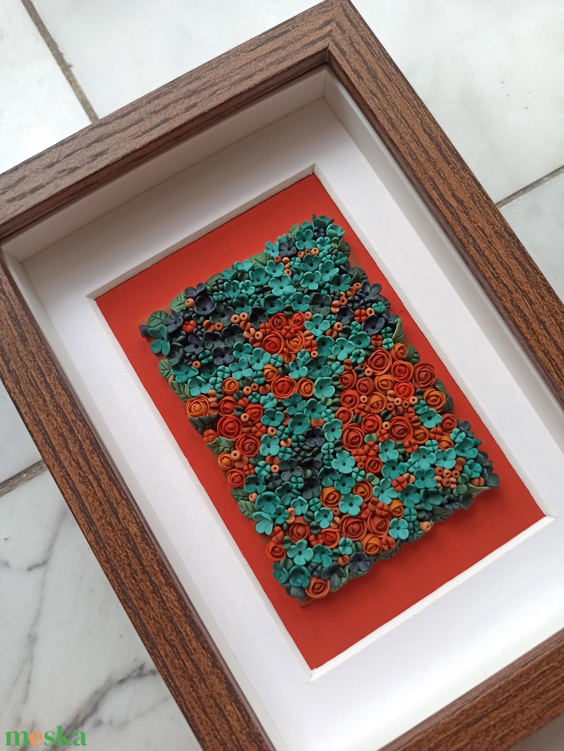 Türkiz-narancs virágtenger - 3D gyurma kép (S) - otthon & életmód - dekoráció - kép & falikép - 3d képek - Meska.hu