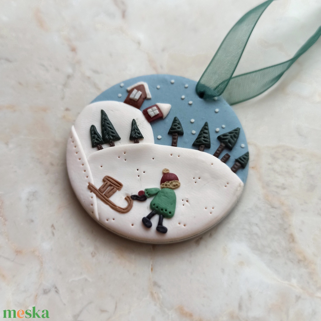 Gyurma karácsonyfadísz - téli táj - karácsony - karácsonyi lakásdekoráció - karácsonyfadíszek - Meska.hu