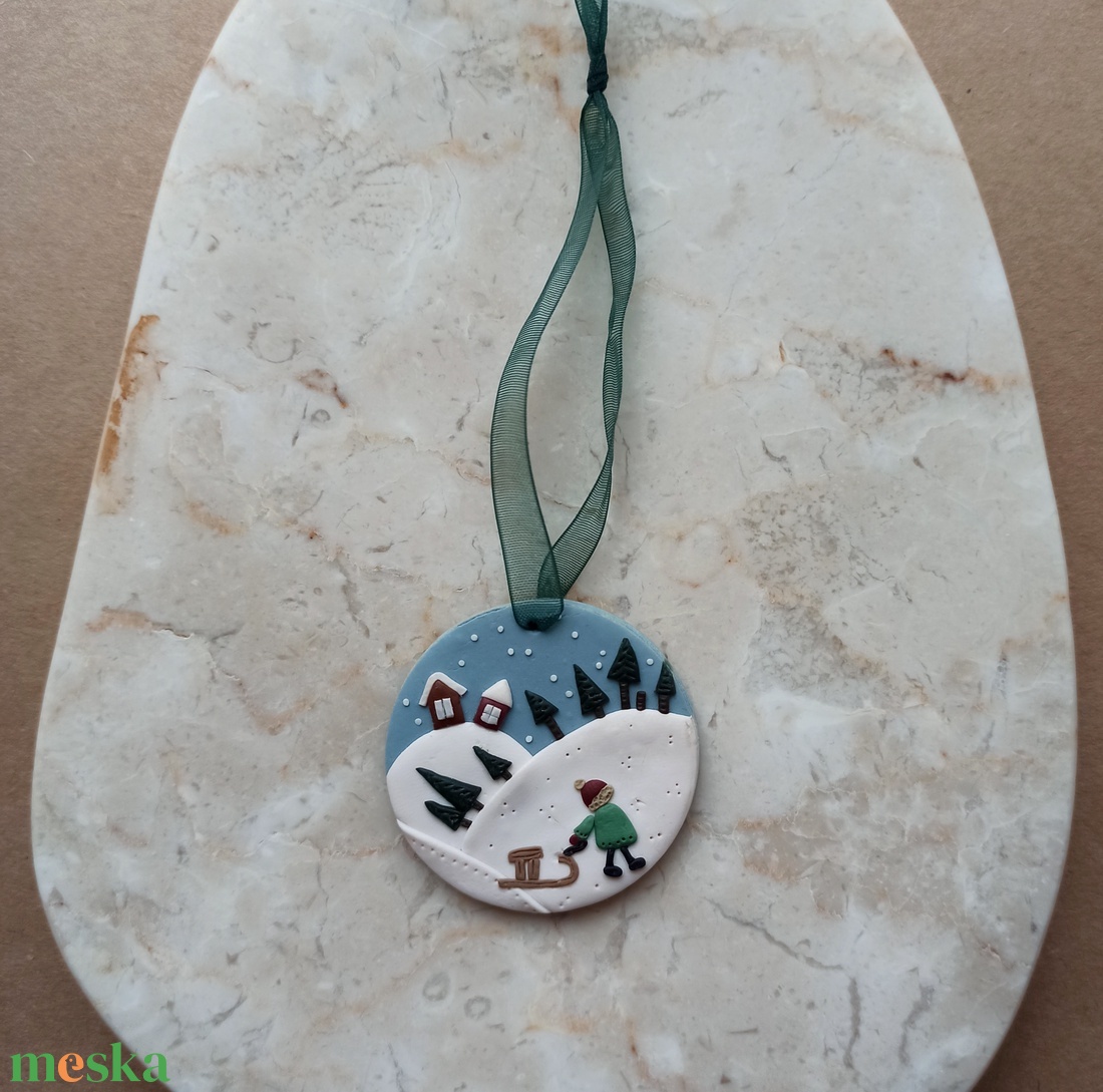 Gyurma karácsonyfadísz - téli táj - karácsony - karácsonyi lakásdekoráció - karácsonyfadíszek - Meska.hu