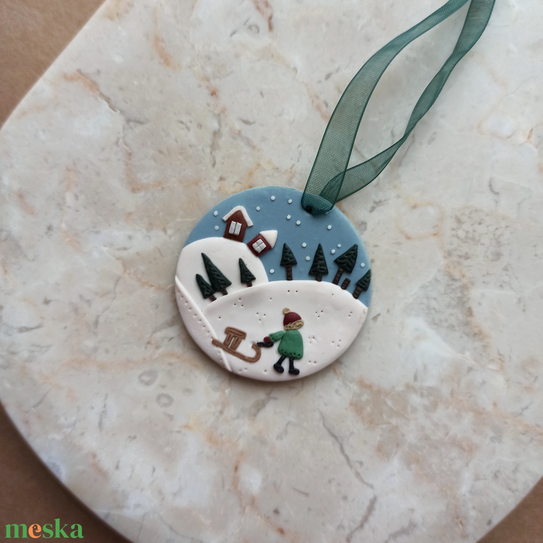 Gyurma karácsonyfadísz - téli táj - karácsony - karácsonyi lakásdekoráció - karácsonyfadíszek - Meska.hu