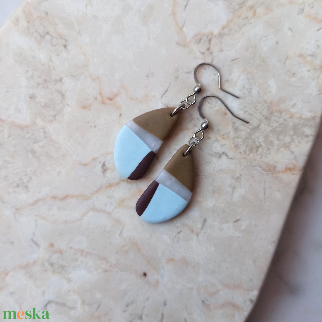 Csepp alakú gyurma fülbevaló - ékszer - fülbevaló - lógó fülbevaló - Meska.hu