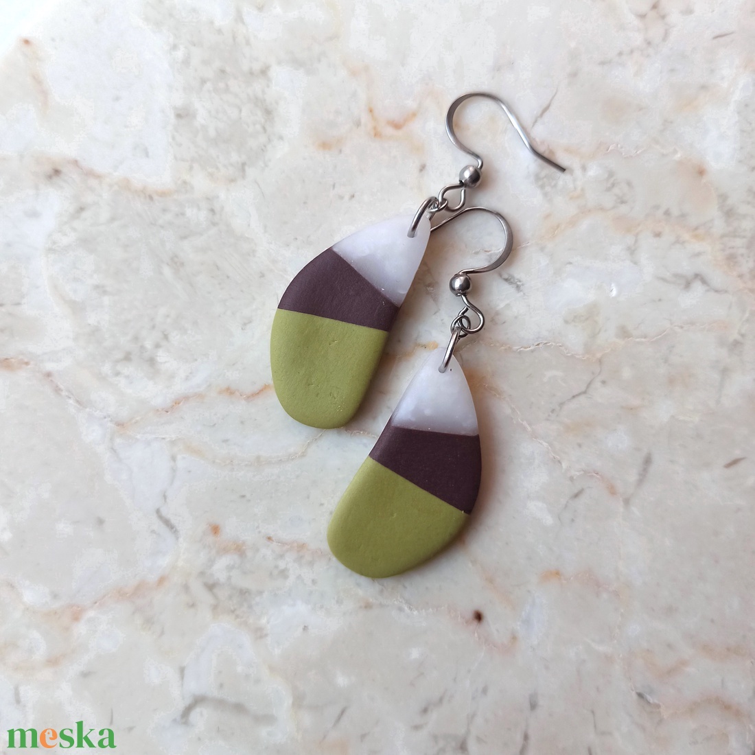 Csepp alakú gyurma fülbevaló - ékszer - fülbevaló - lógó fülbevaló - Meska.hu