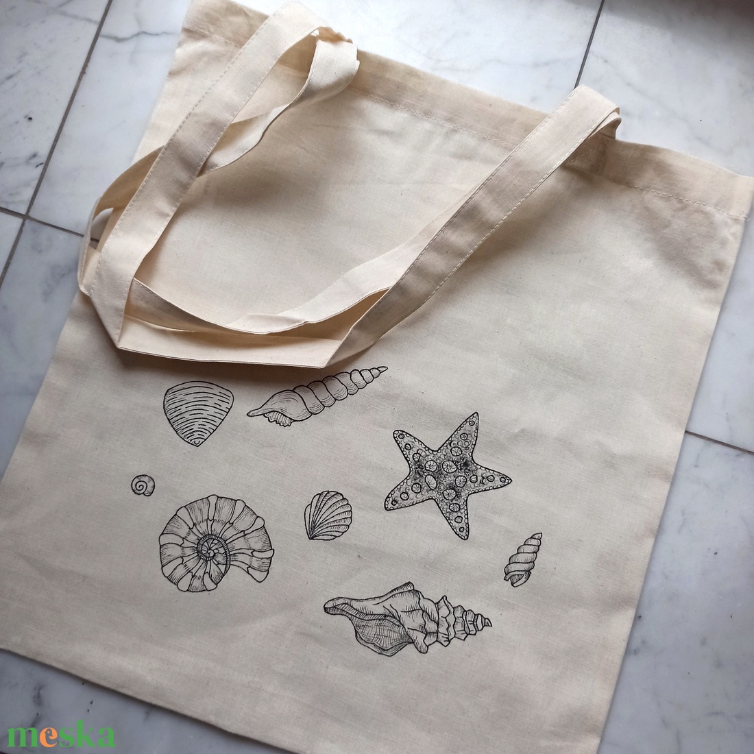 Festett vászontáska - tenger - táska & tok - bevásárlás & shopper táska - shopper, textiltáska, szatyor - Meska.hu