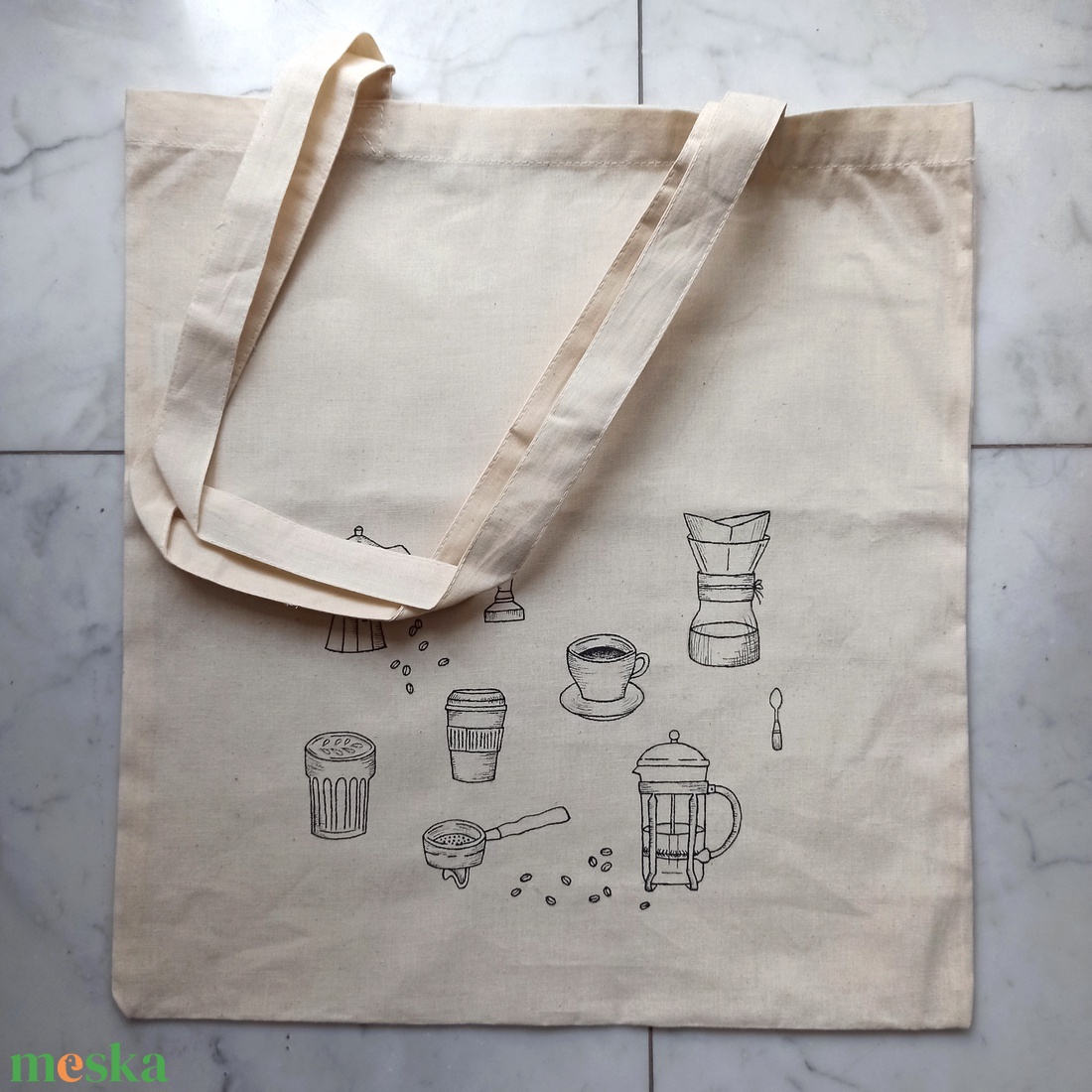 Festett vászontáska - kávé - táska & tok - bevásárlás & shopper táska - shopper, textiltáska, szatyor - Meska.hu