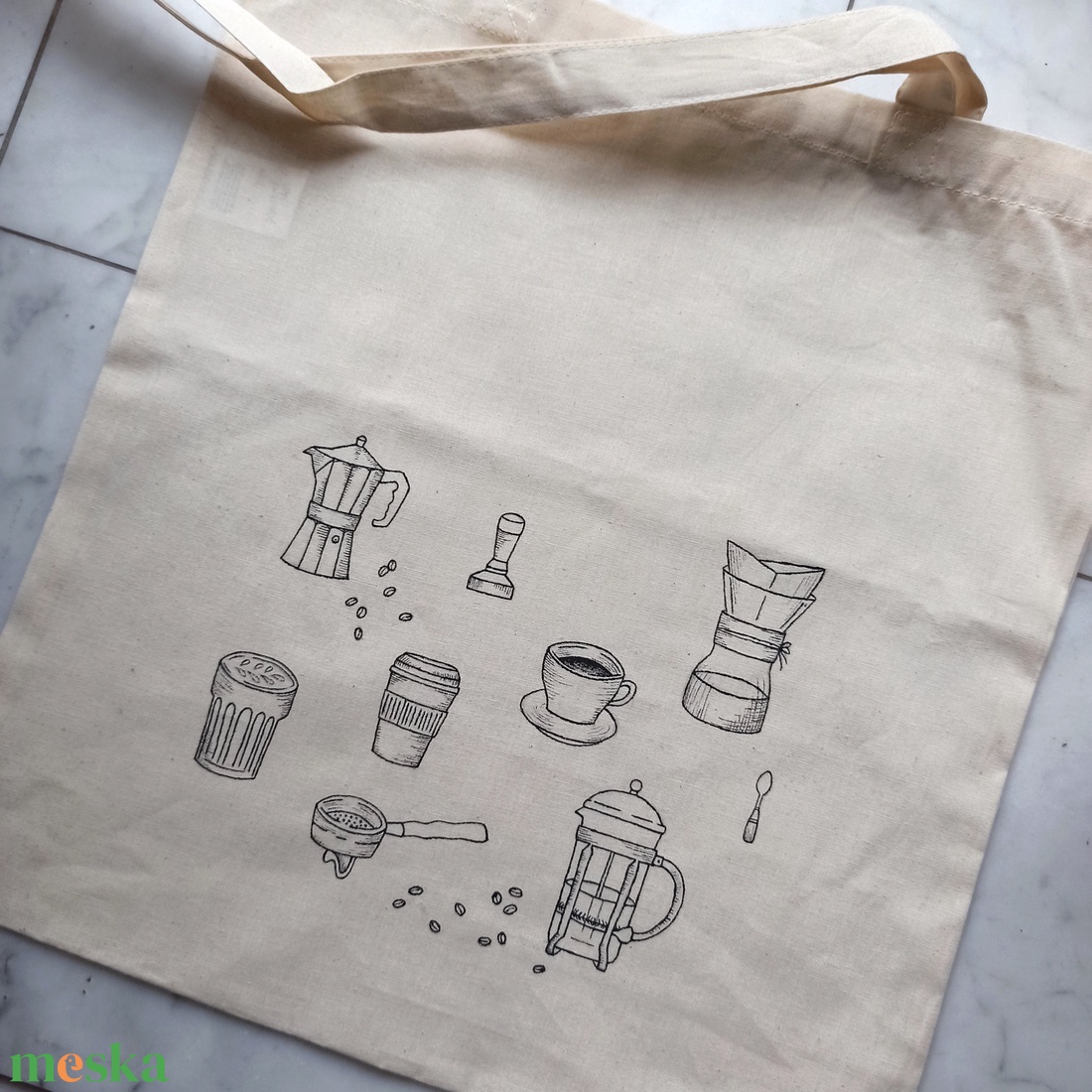 Festett vászontáska - kávé - táska & tok - bevásárlás & shopper táska - shopper, textiltáska, szatyor - Meska.hu