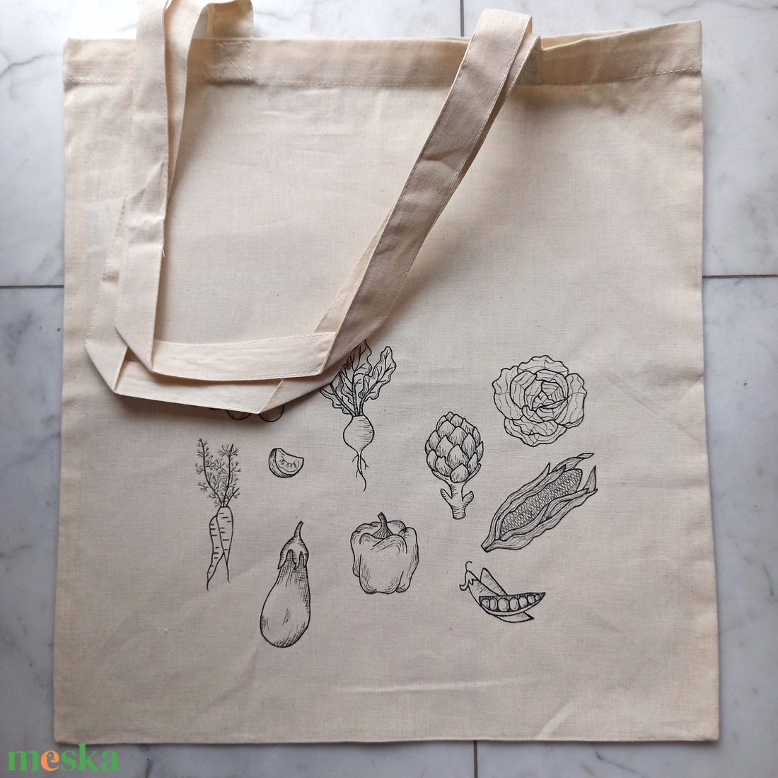 Festett vászontáska - zöldségek - táska & tok - bevásárlás & shopper táska - shopper, textiltáska, szatyor - Meska.hu