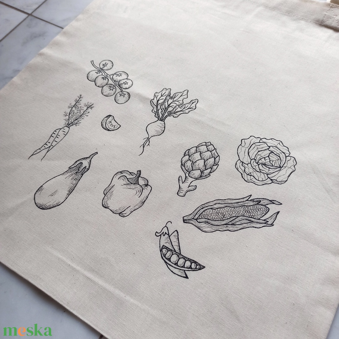 Festett vászontáska - zöldségek - táska & tok - bevásárlás & shopper táska - shopper, textiltáska, szatyor - Meska.hu