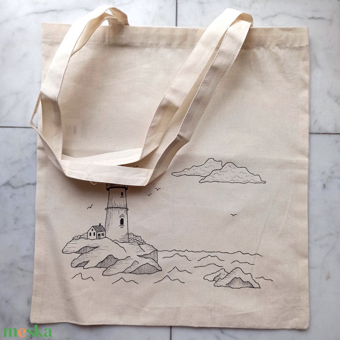 Festett vászontáska - világítótorony - táska & tok - bevásárlás & shopper táska - shopper, textiltáska, szatyor - Meska.hu