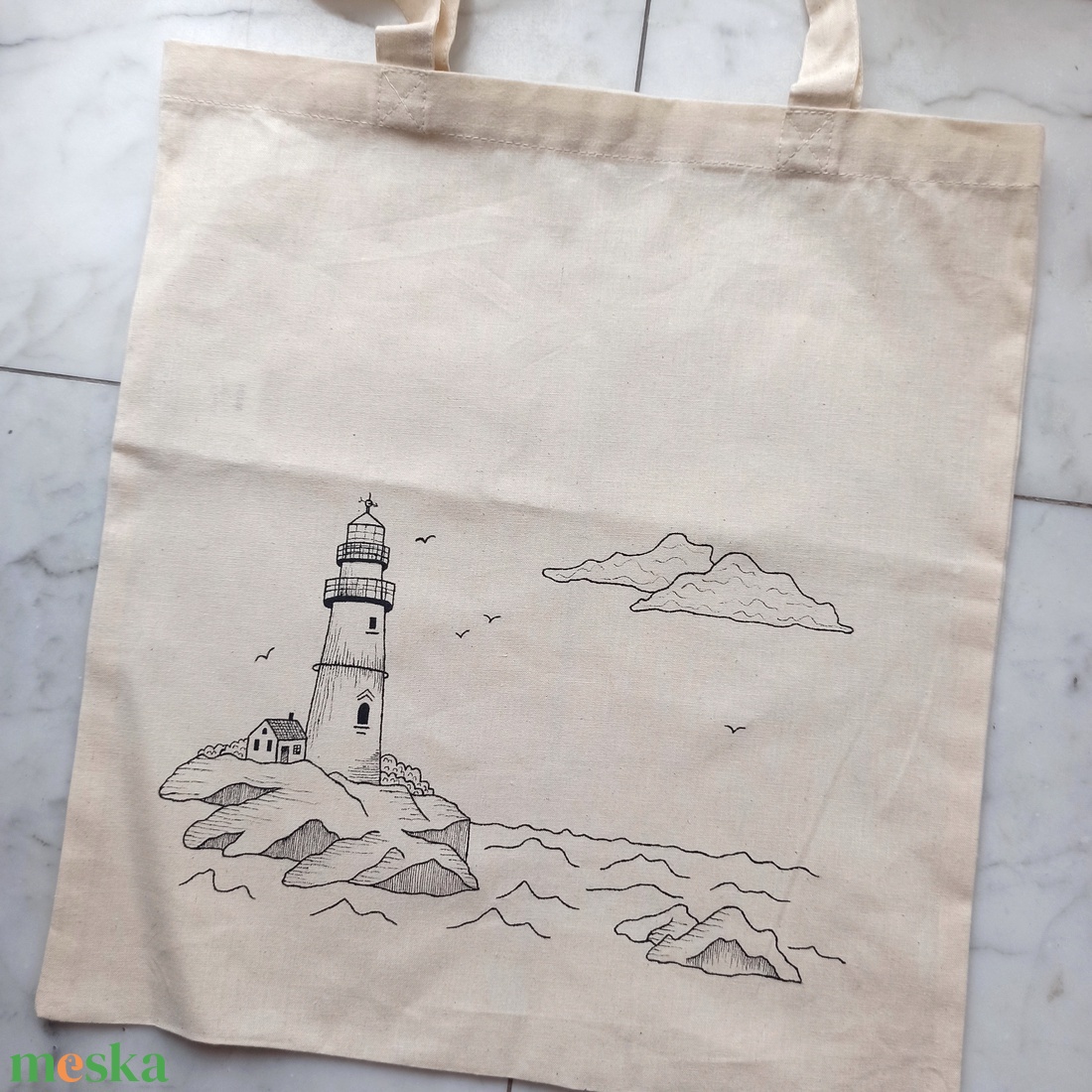 Festett vászontáska - világítótorony - táska & tok - bevásárlás & shopper táska - shopper, textiltáska, szatyor - Meska.hu
