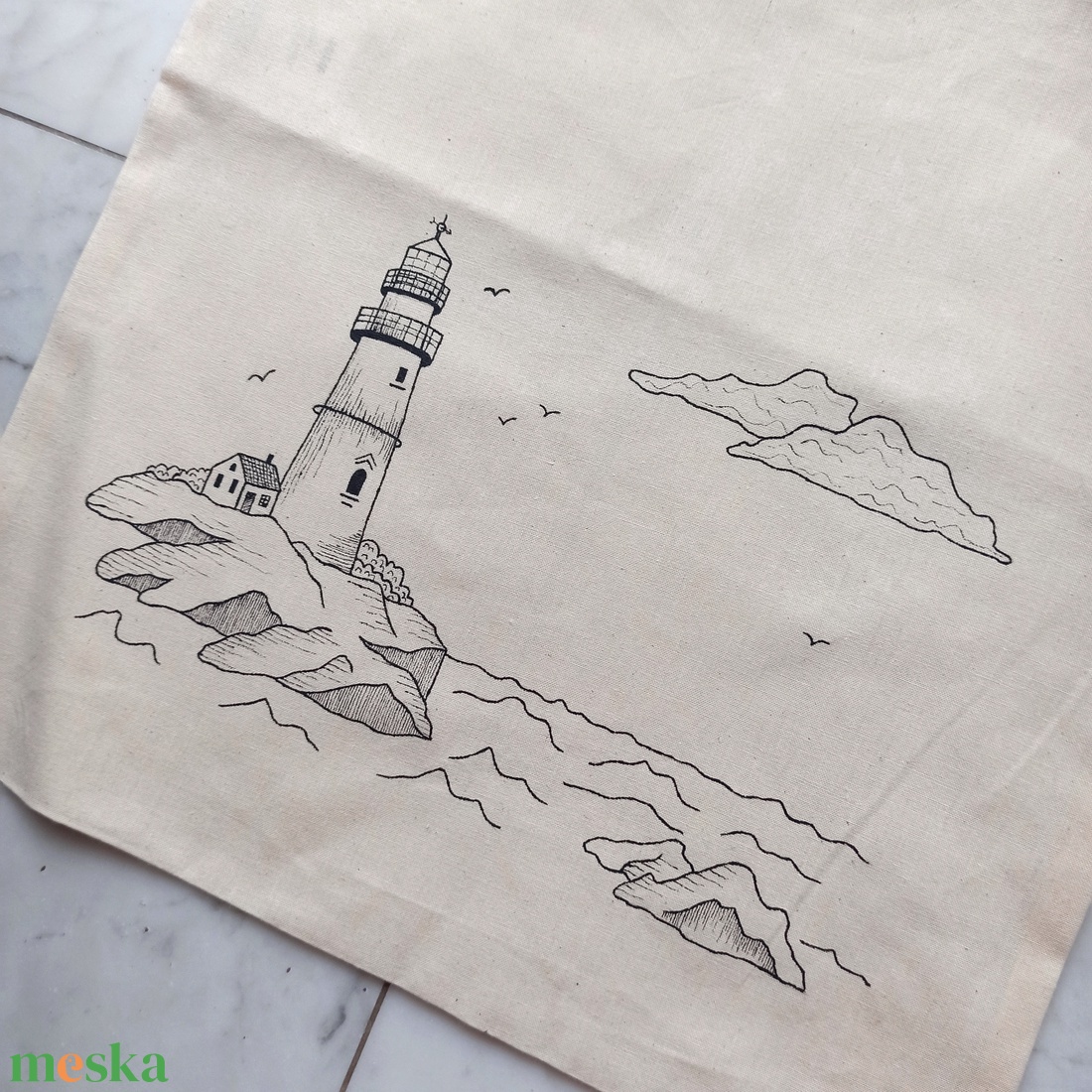 Festett vászontáska - világítótorony - táska & tok - bevásárlás & shopper táska - shopper, textiltáska, szatyor - Meska.hu