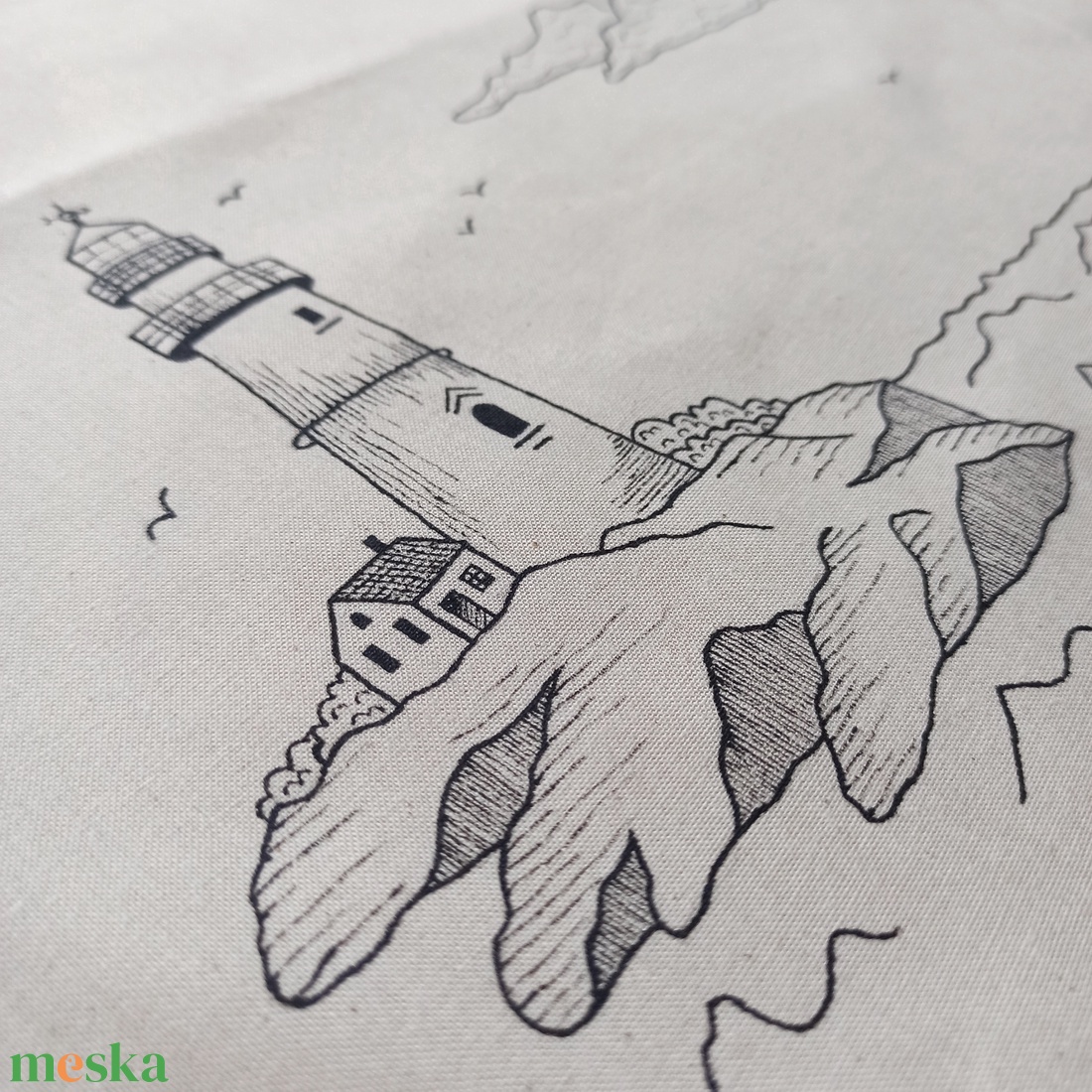 Festett vászontáska - világítótorony - táska & tok - bevásárlás & shopper táska - shopper, textiltáska, szatyor - Meska.hu