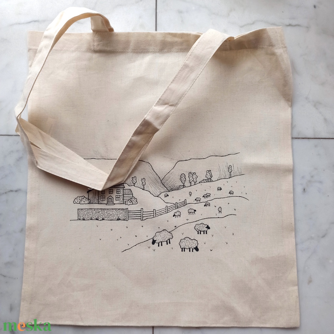 Festett vászontáska - legelő - táska & tok - bevásárlás & shopper táska - shopper, textiltáska, szatyor - Meska.hu