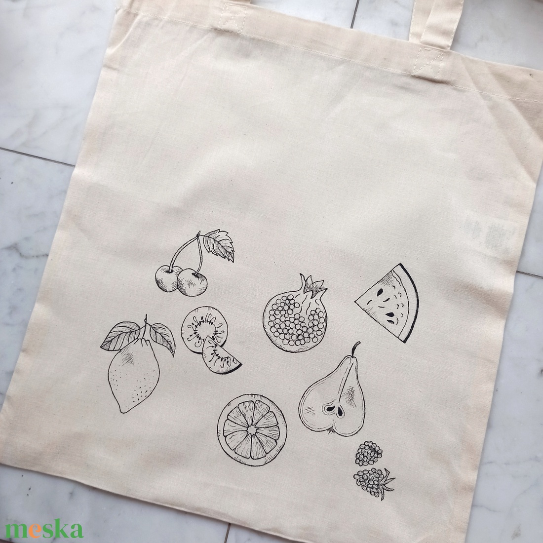 Festett vászontáska - gyümölcsök - táska & tok - bevásárlás & shopper táska - shopper, textiltáska, szatyor - Meska.hu