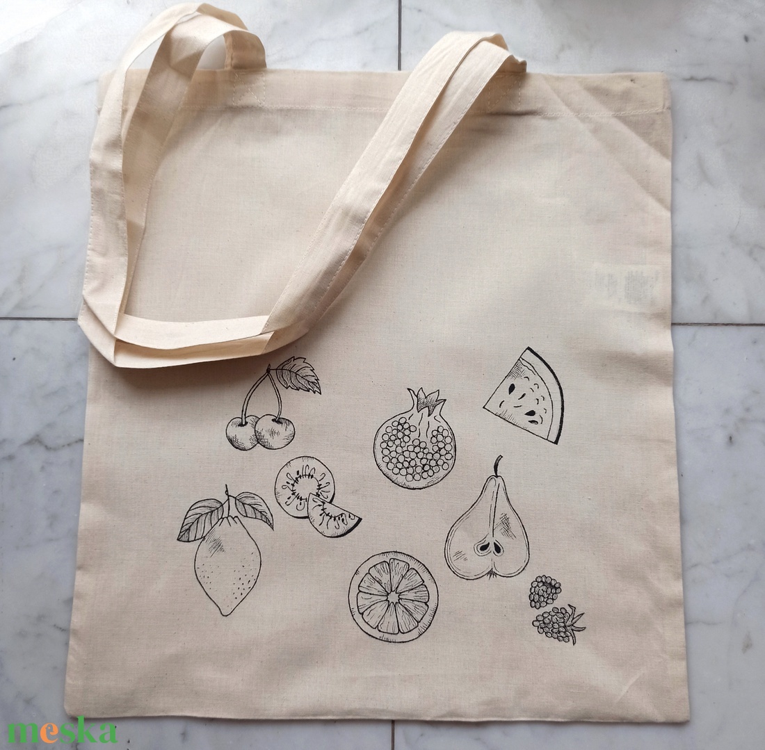 Festett vászontáska - gyümölcsök - táska & tok - bevásárlás & shopper táska - shopper, textiltáska, szatyor - Meska.hu