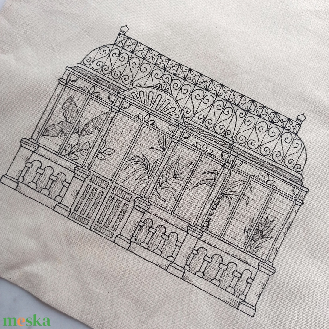 Festett vászontáska - üvegház - táska & tok - bevásárlás & shopper táska - shopper, textiltáska, szatyor - Meska.hu