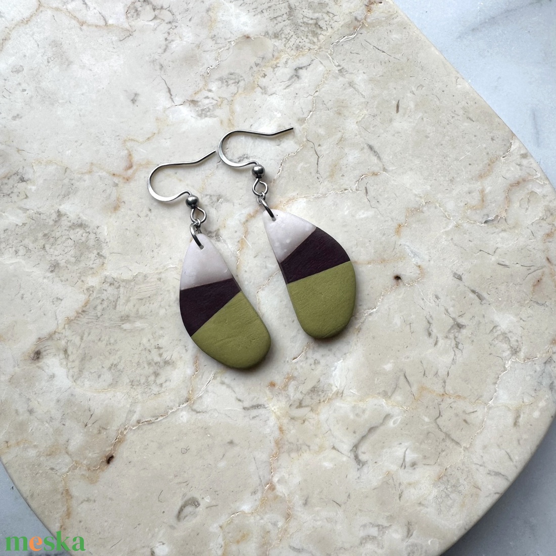 Csepp alakú gyurma fülbevaló - ékszer - fülbevaló - lógó fülbevaló - Meska.hu