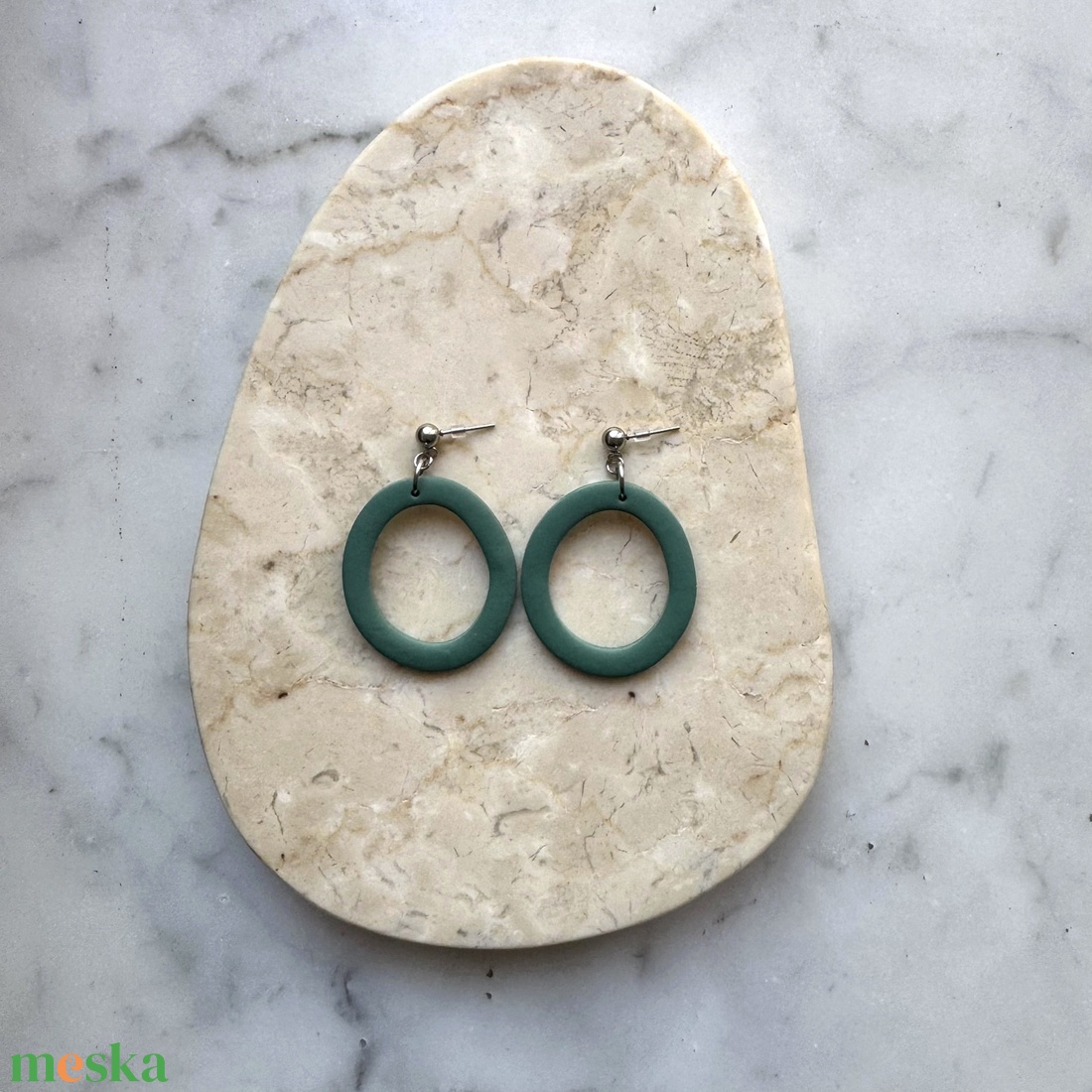 Ovális  bedugós fülbevaló - lagúna - ékszer - fülbevaló - lógó fülbevaló - Meska.hu