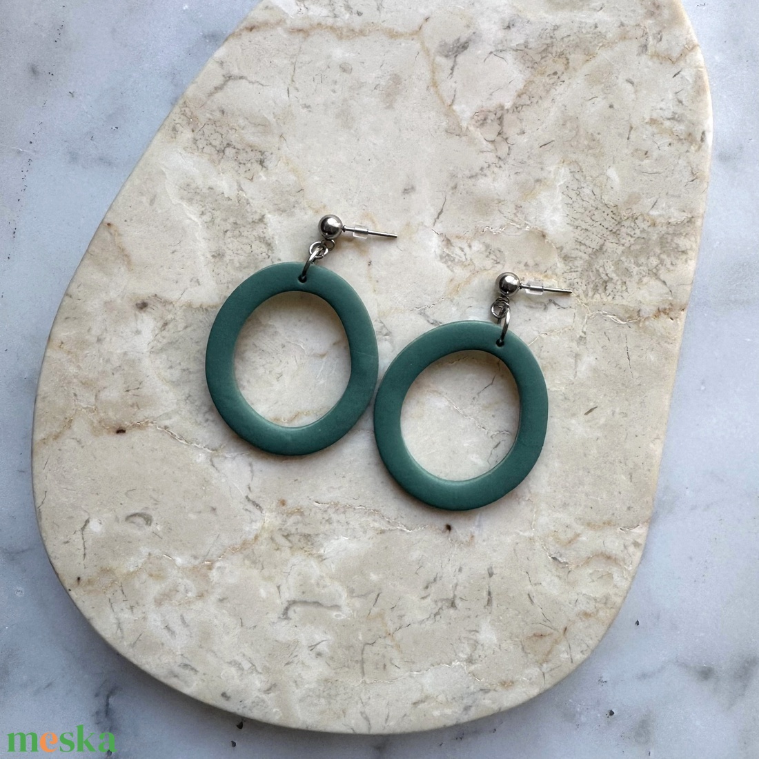 Ovális  bedugós fülbevaló - lagúna - ékszer - fülbevaló - lógó fülbevaló - Meska.hu