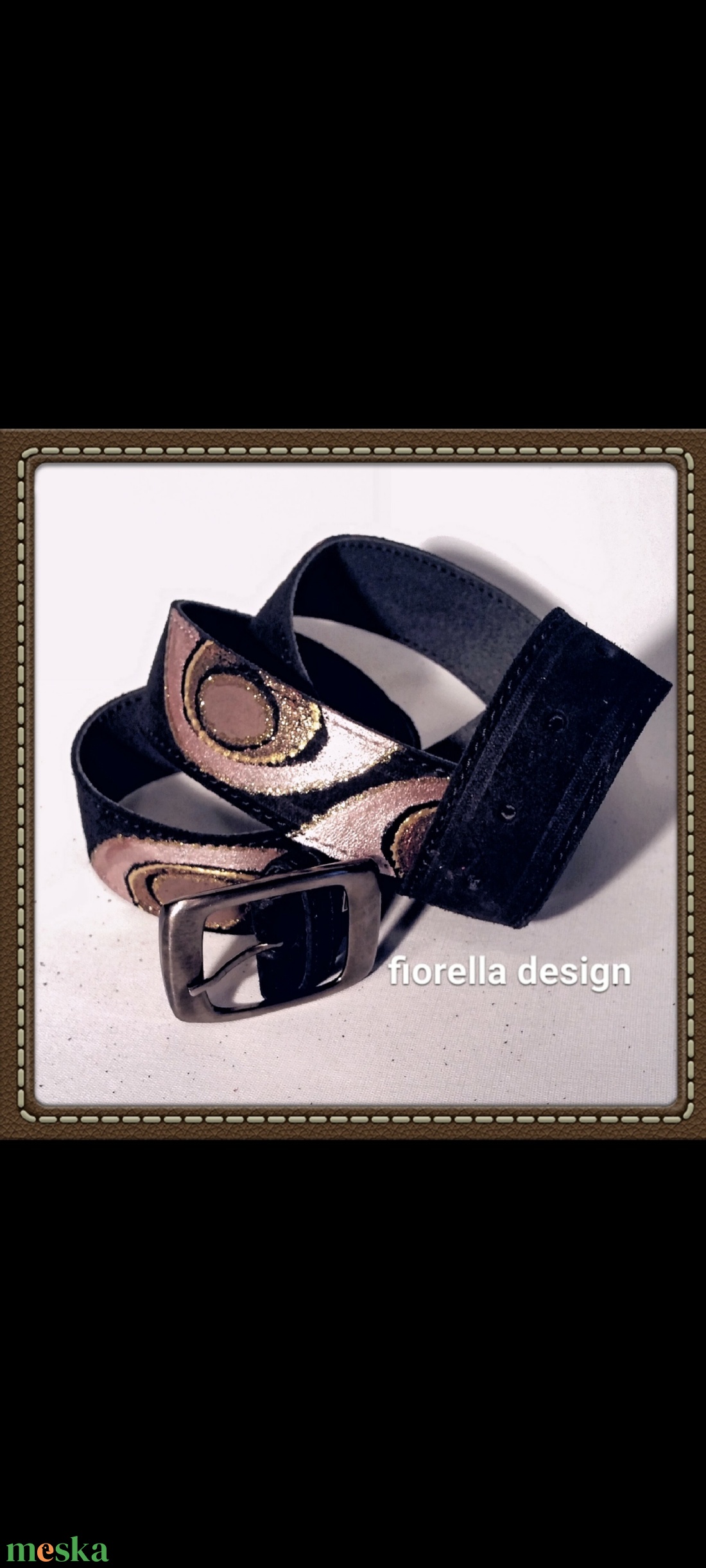 Fiorella marhabőr fekete öv/ csillámarany metalrosegold matt barna - ruha & divat - öv & övcsat - öv - Meska.hu Fiorella marhabőr fekete öv/ csillámarany metalrosegold matt barna - ruha & divat - öv & övcsat - öv - Meska.hu