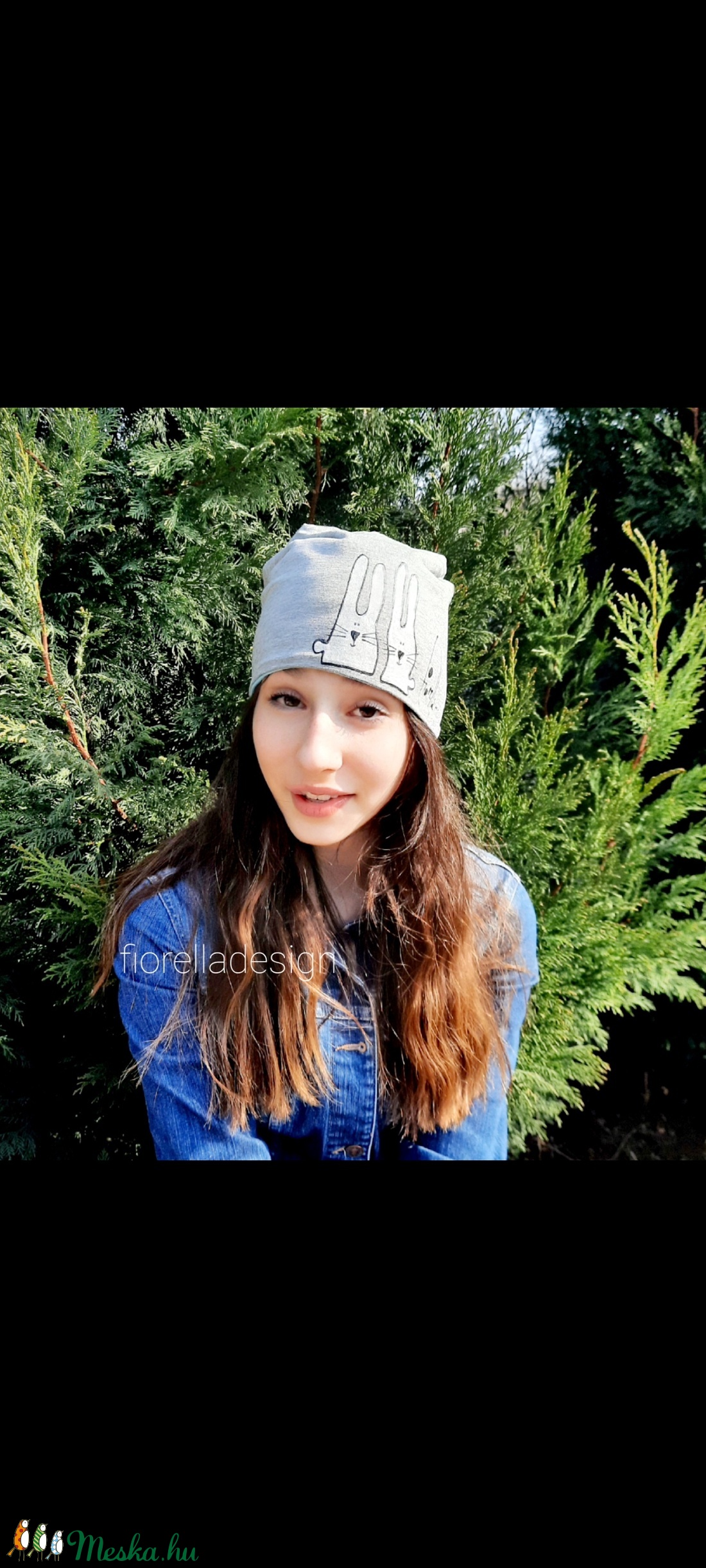 Fiorella kifordítható szürke világoskék SAPKA/ nyuszi - ruha & divat - sál, sapka, kendő - sapka - Meska.hu