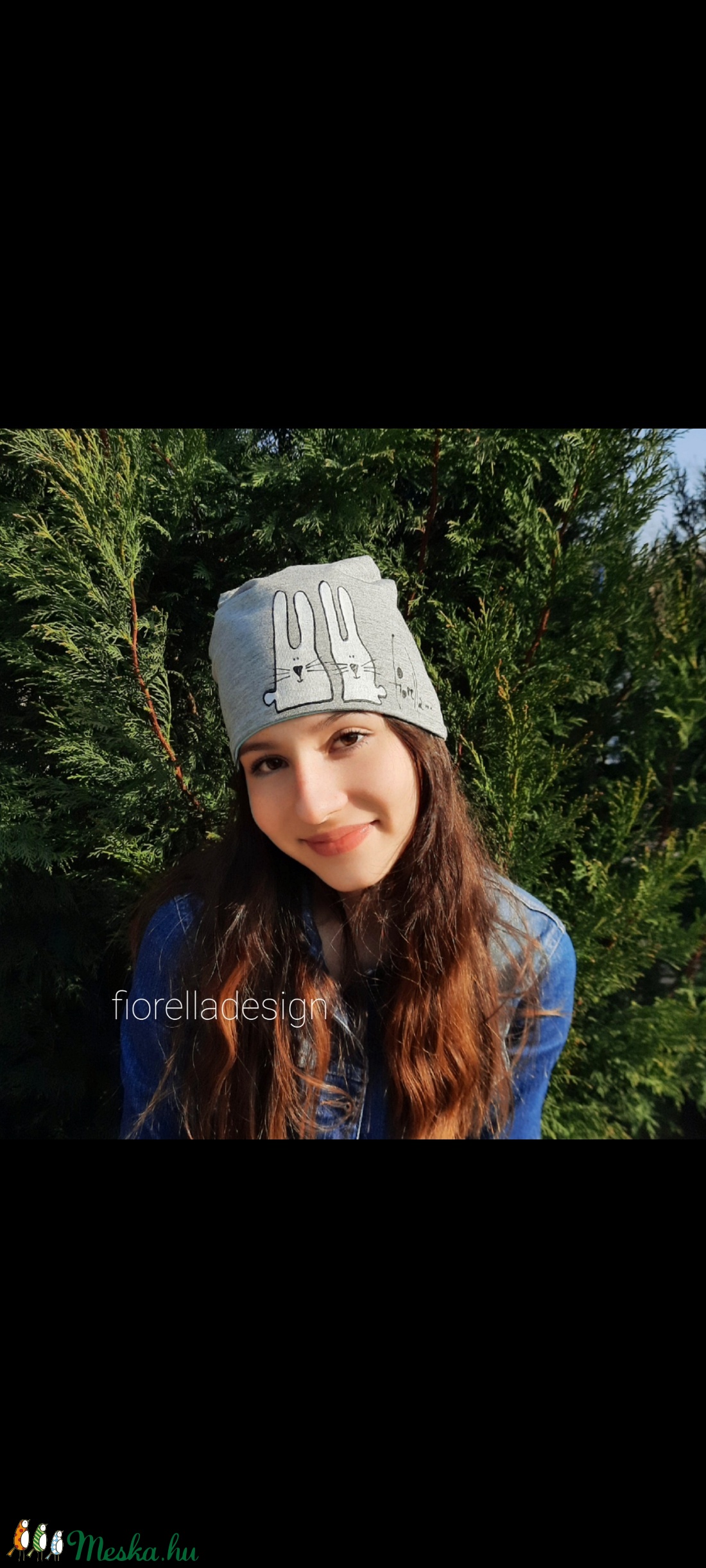 Fiorella kifordítható szürke világoskék SAPKA/ nyuszi - ruha & divat - sál, sapka, kendő - sapka - Meska.hu