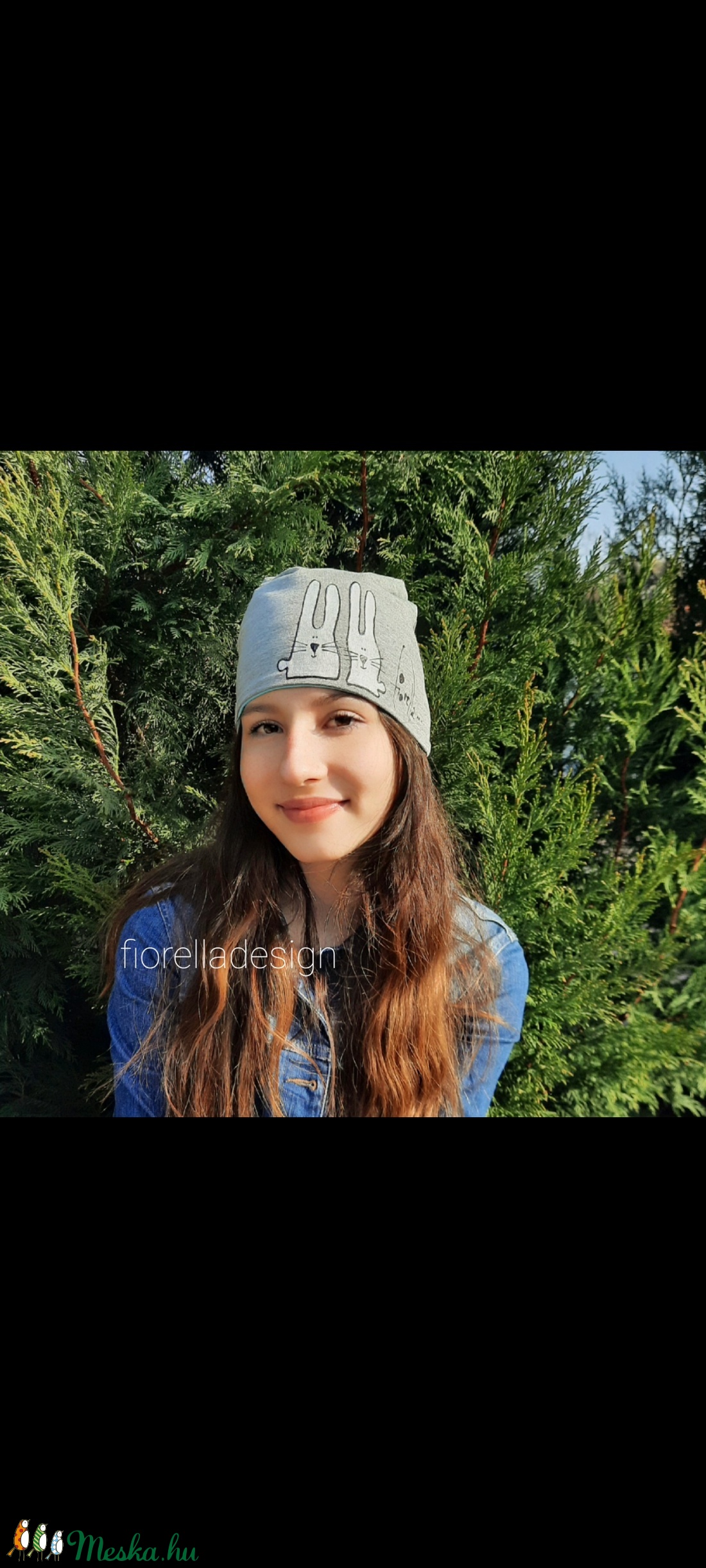 Fiorella kifordítható szürke világoskék SAPKA/ nyuszi - ruha & divat - sál, sapka, kendő - sapka - Meska.hu