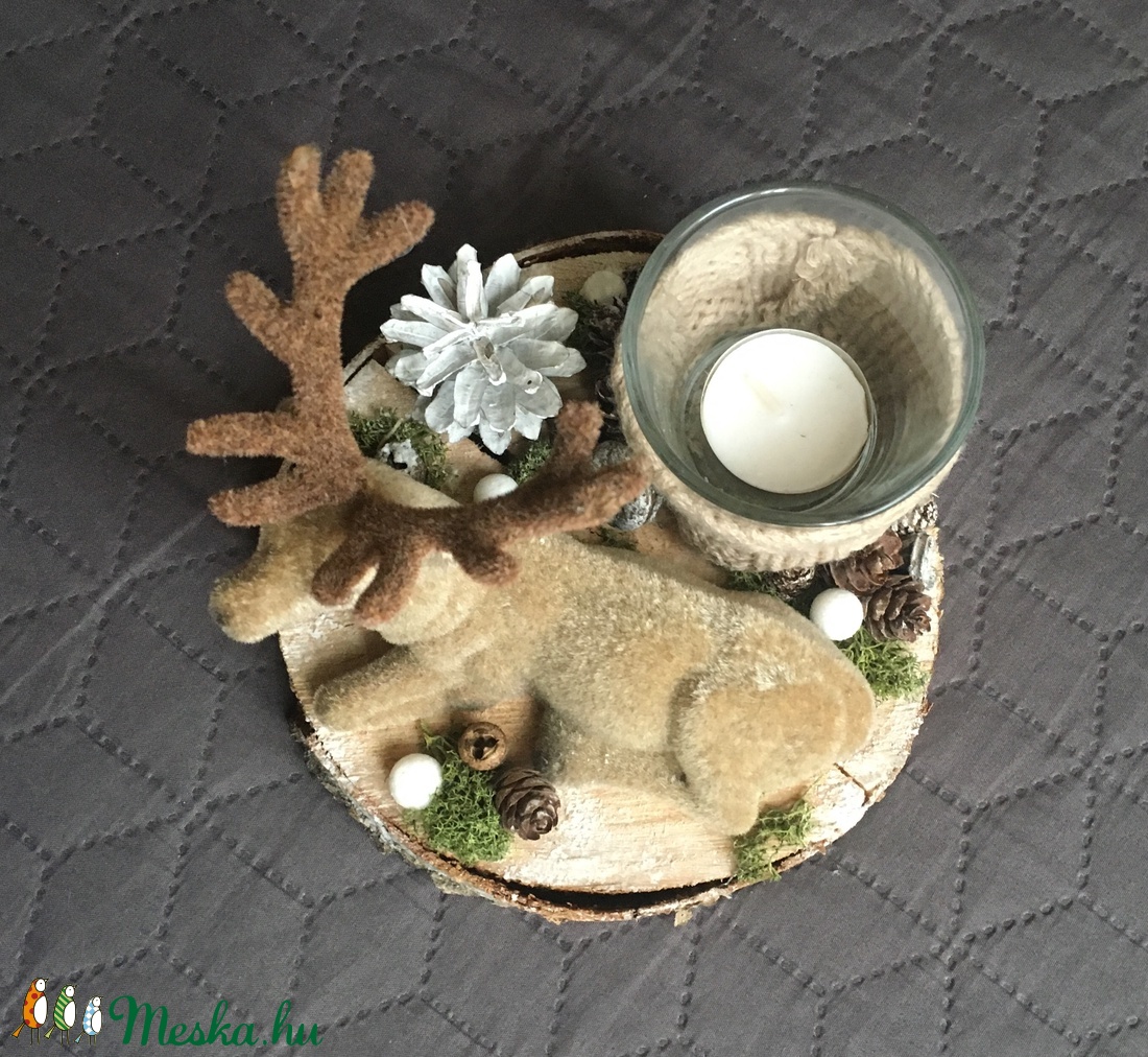 Téli fakorong dekoráció, szarvassal - karácsony - karácsonyi lakásdekoráció - Meska.hu