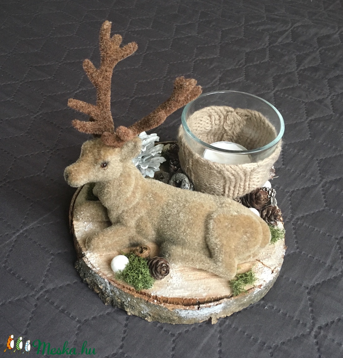 Téli fakorong dekoráció, szarvassal - karácsony - karácsonyi lakásdekoráció - Meska.hu