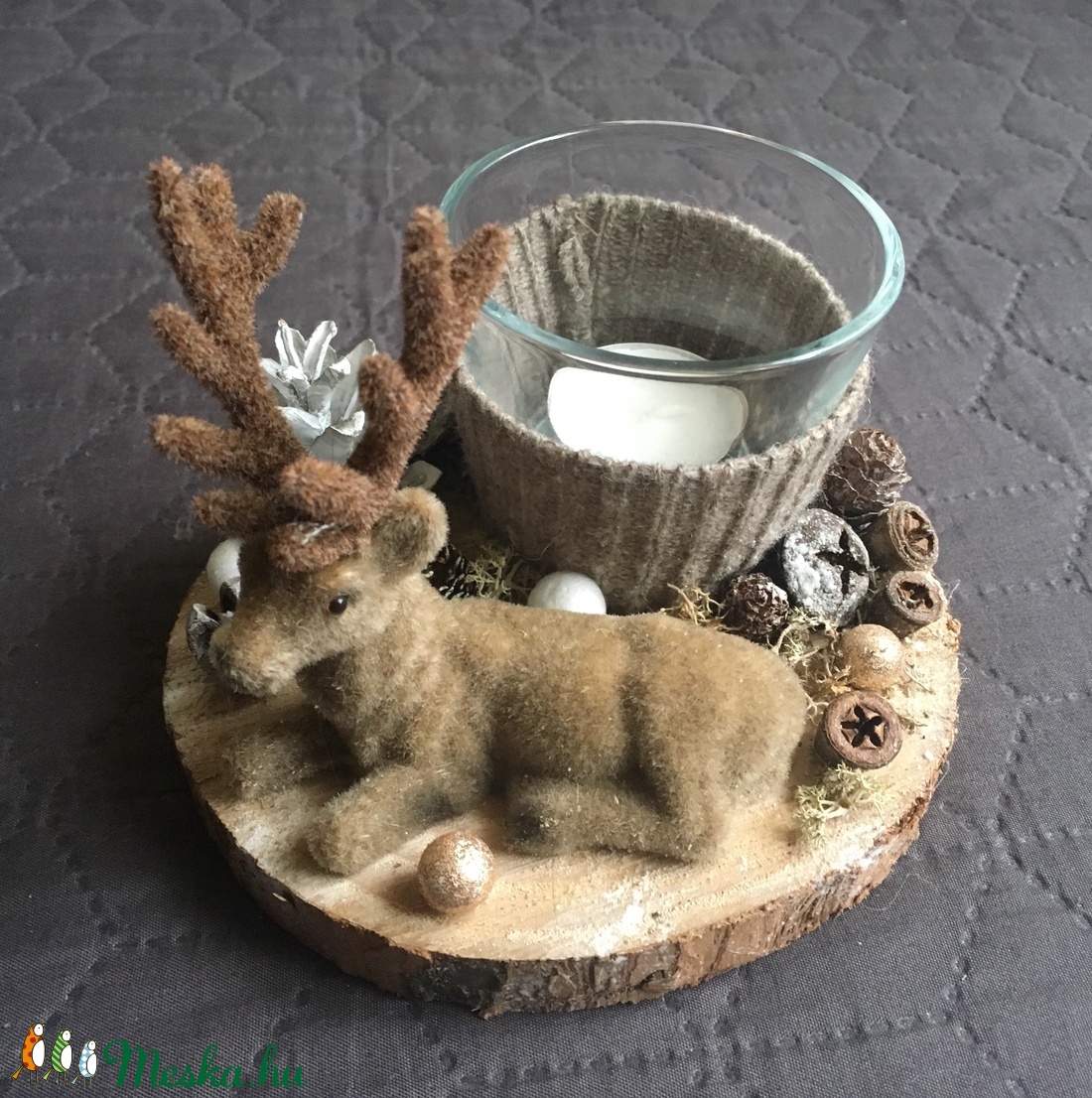 Téli fakorong dekoráció, szarvassal - karácsony - karácsonyi lakásdekoráció - Meska.hu