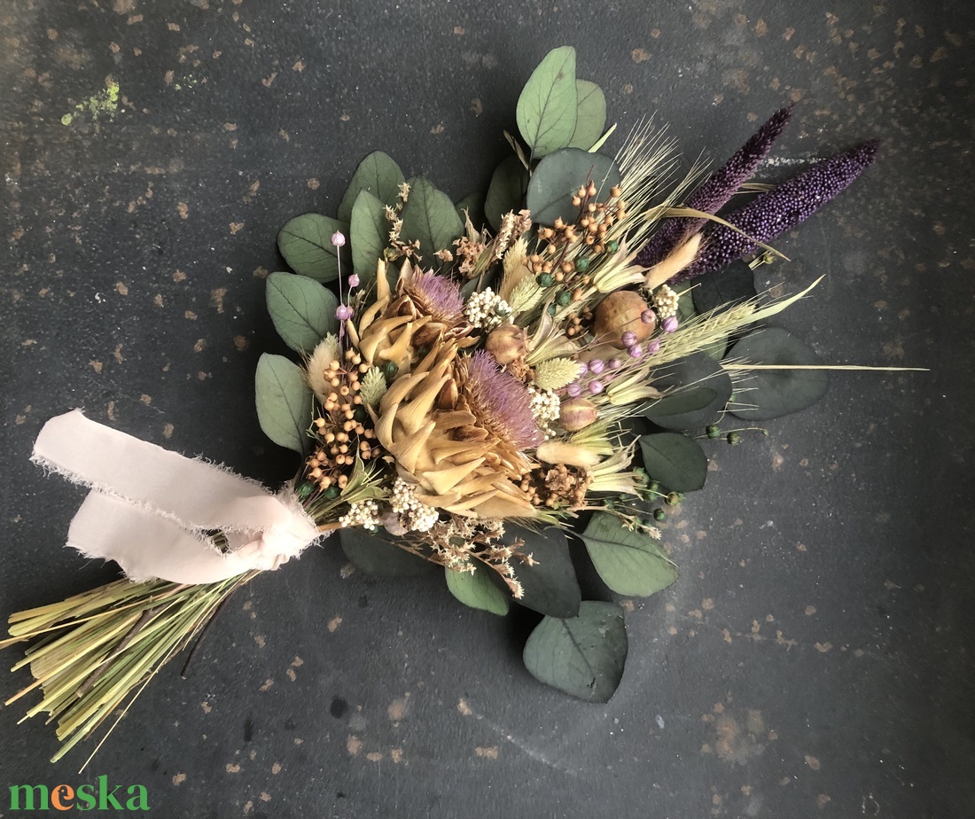 Szárazvirágcsokor articsókával - otthon & életmód - dekoráció - virágdísz és tartó - csokor & virágdísz - Meska.hu