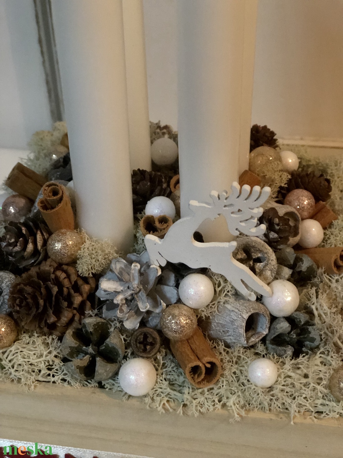 Adventi asztaldísz fadobozban - otthon & életmód - dekoráció - asztal és polc dekoráció - asztaldísz - Meska.hu