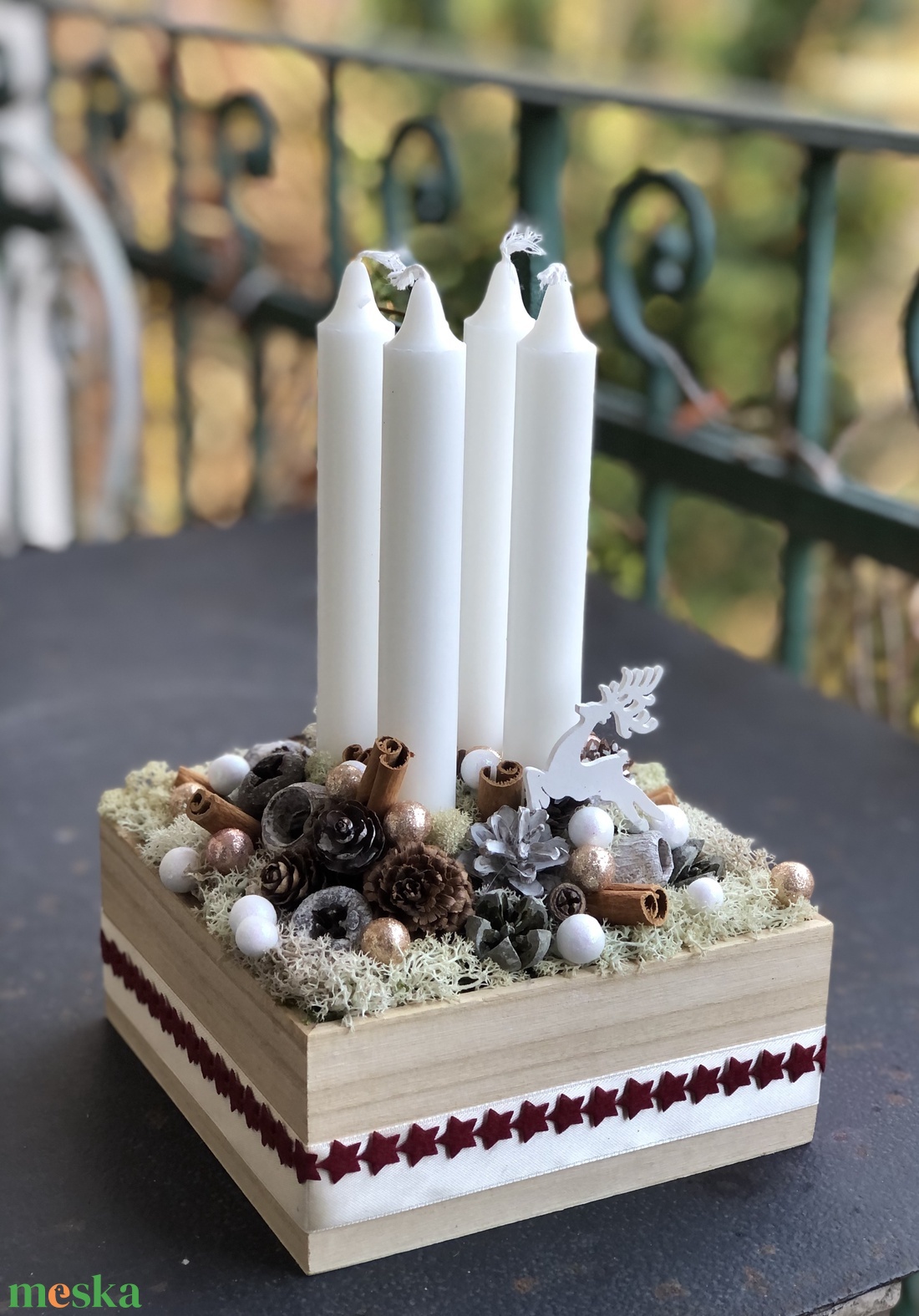 Adventi asztaldísz fadobozban - otthon & életmód - dekoráció - asztal és polc dekoráció - asztaldísz - Meska.hu