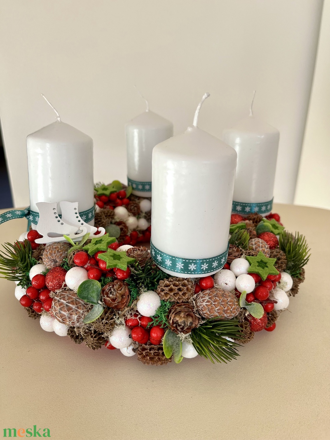 Hópehely adventi koszorú - otthon & életmód - dekoráció - asztal és polc dekoráció - asztaldísz - Meska.hu