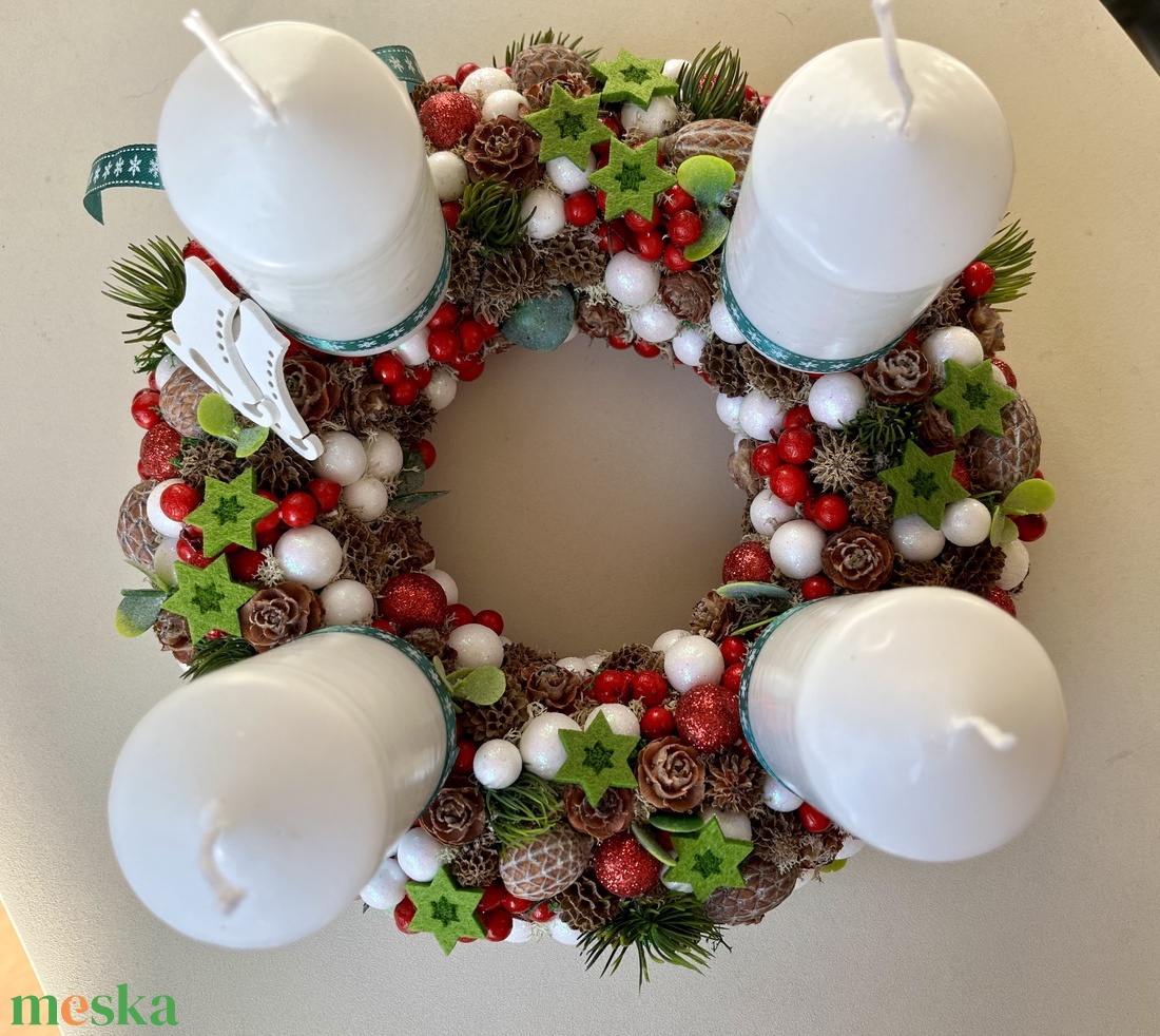 Hópehely adventi koszorú - otthon & életmód - dekoráció - asztal és polc dekoráció - asztaldísz - Meska.hu