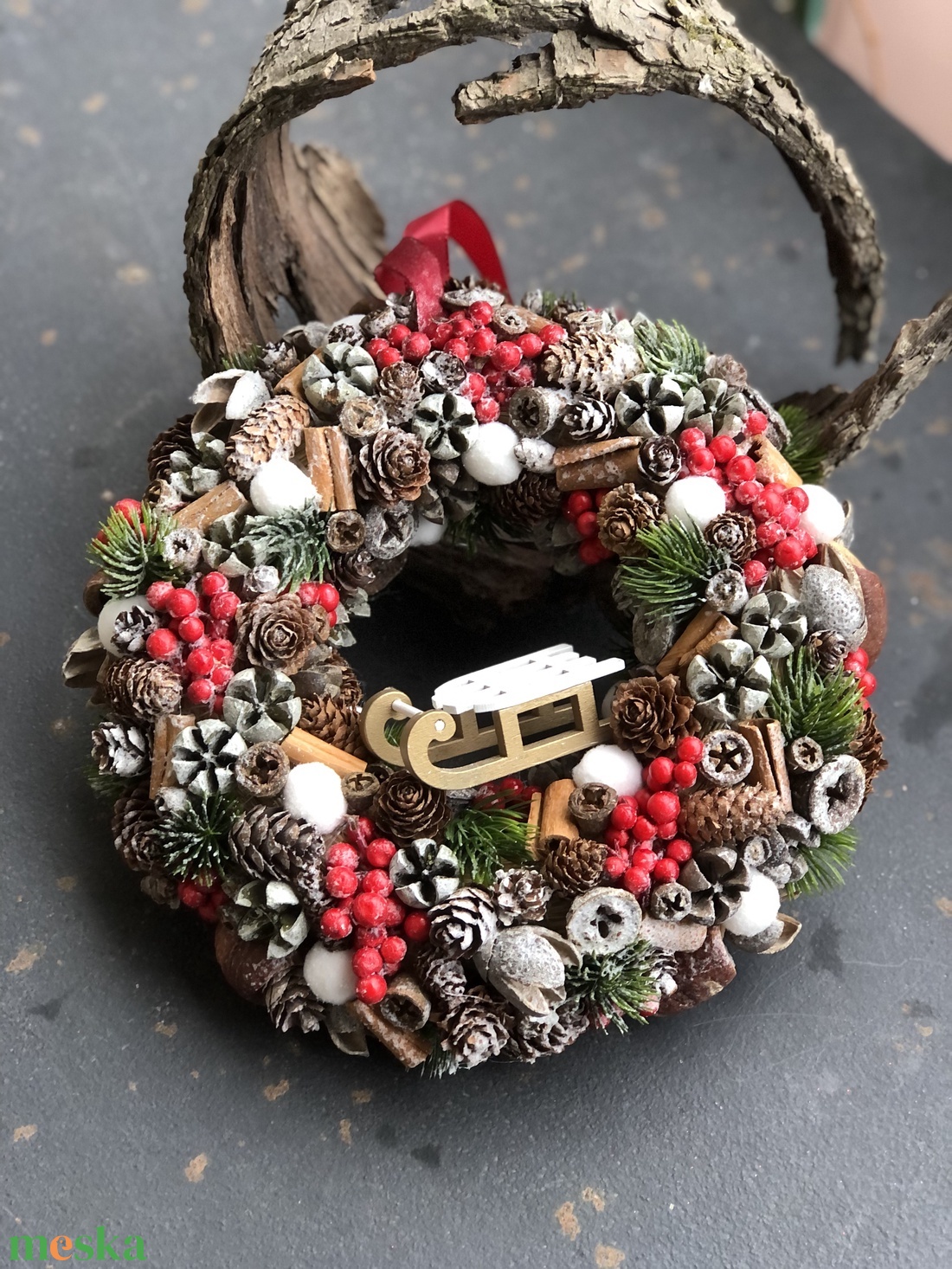 Karácsonyváró kopogtató, szánnal - otthon & életmód - dekoráció - ajtó- és ablak dekoráció - ajtódísz & kopogtató - Meska.hu