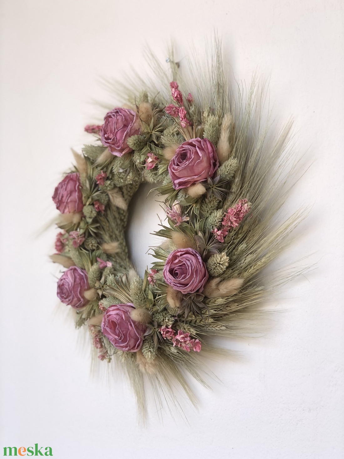 Rózsa-zöld kopogtató - otthon & életmód - dekoráció - ajtó- és ablak dekoráció - ajtódísz & kopogtató - Meska.hu