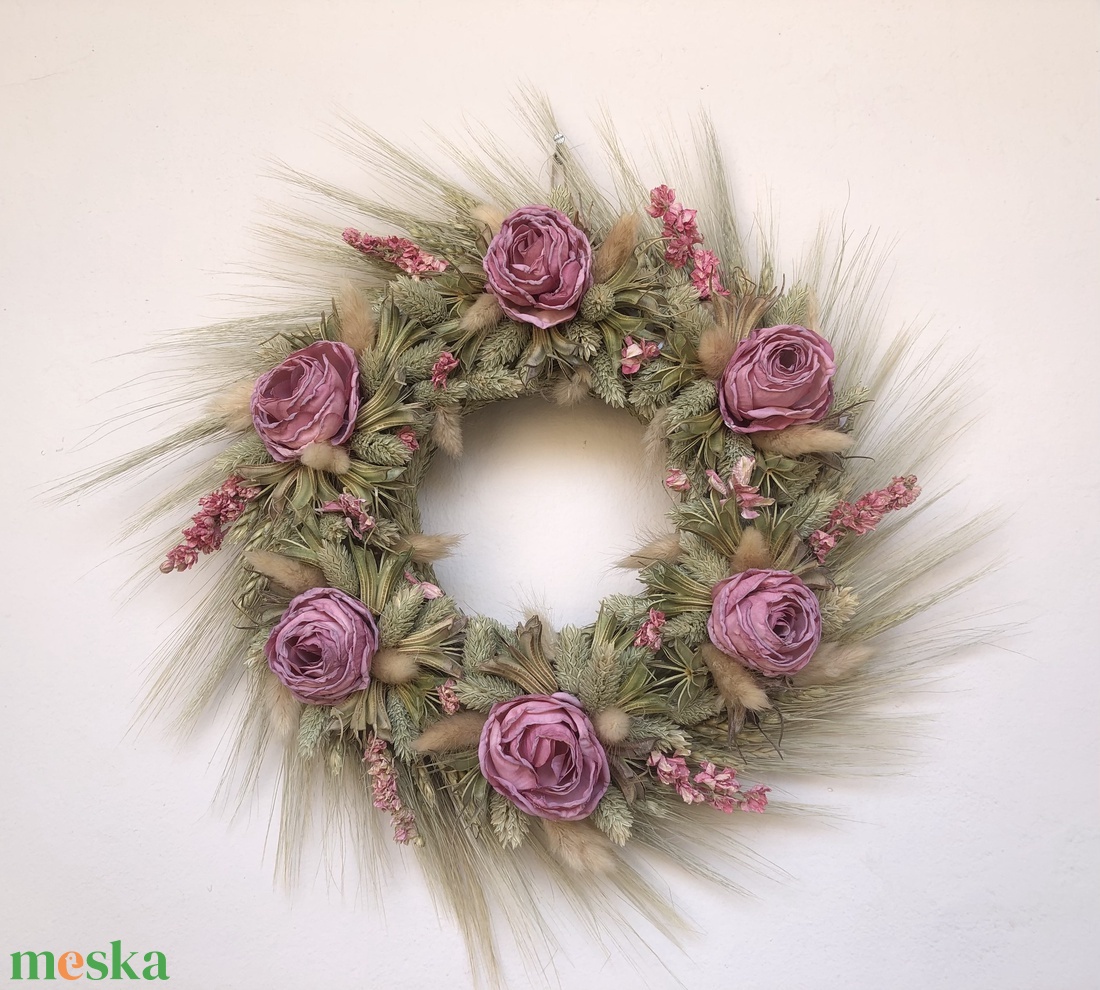 Rózsa-zöld kopogtató - otthon & életmód - dekoráció - ajtó- és ablak dekoráció - ajtódísz & kopogtató - Meska.hu