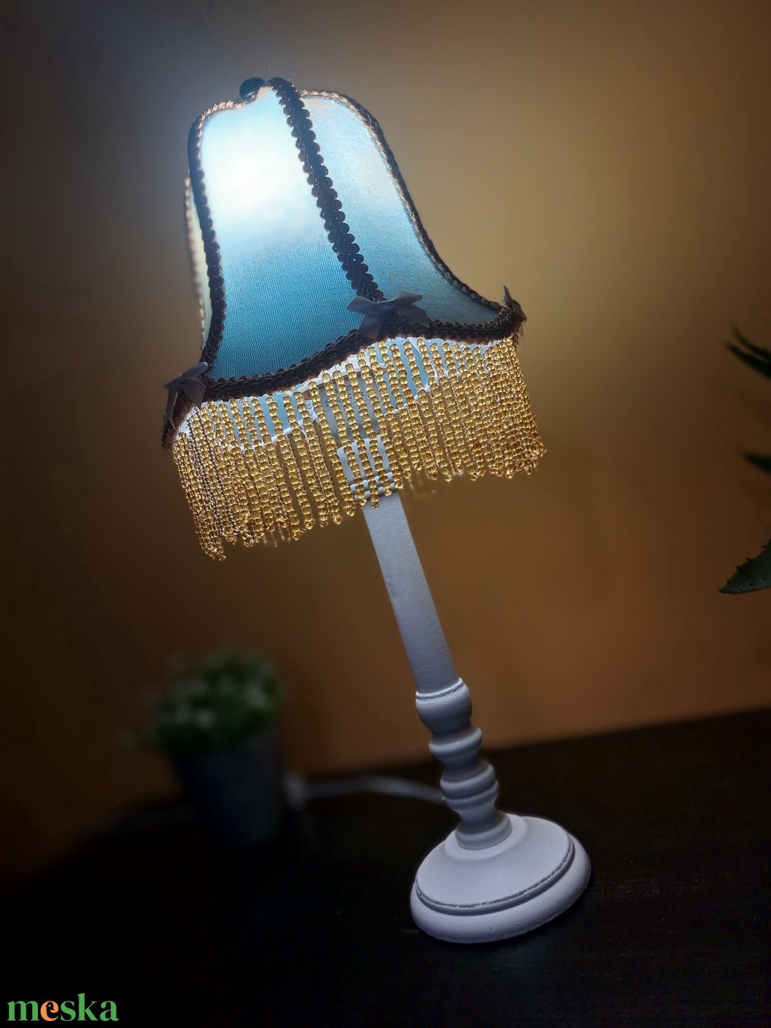 Kék/arany vintage asztali lámpa - otthon & életmód - lámpa - hangulatlámpa - Meska.hu