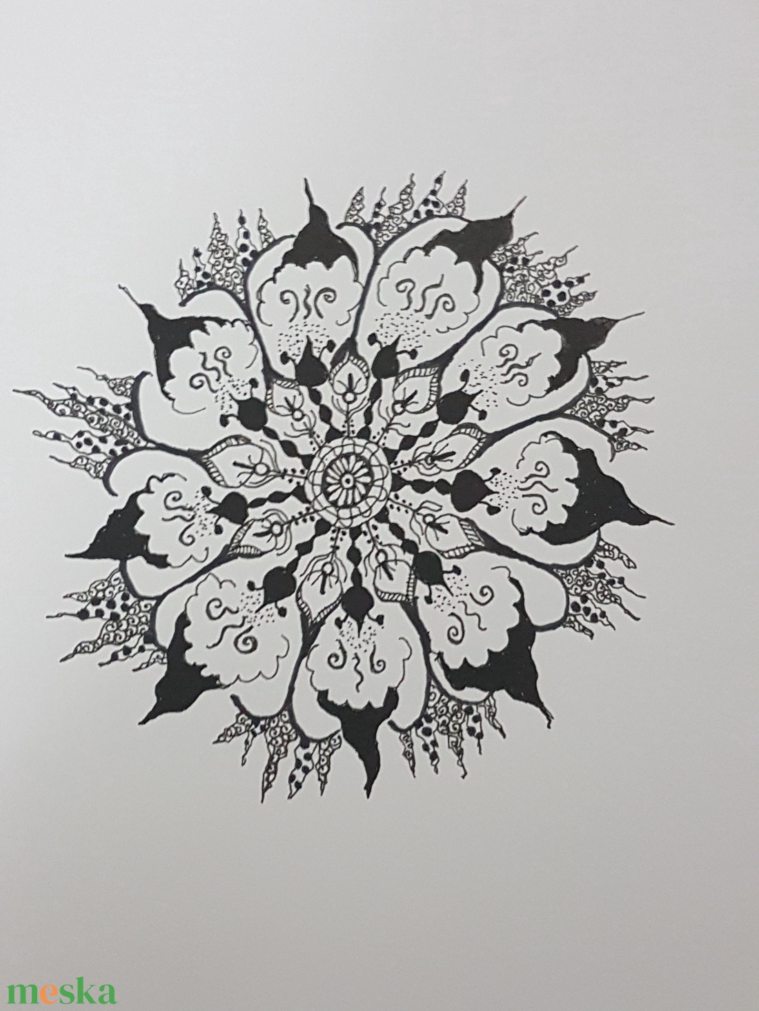 Virágmintás mandala jellegű tusrajz  - művészet - grafika & illusztráció - ceruzarajz - Meska.hu
