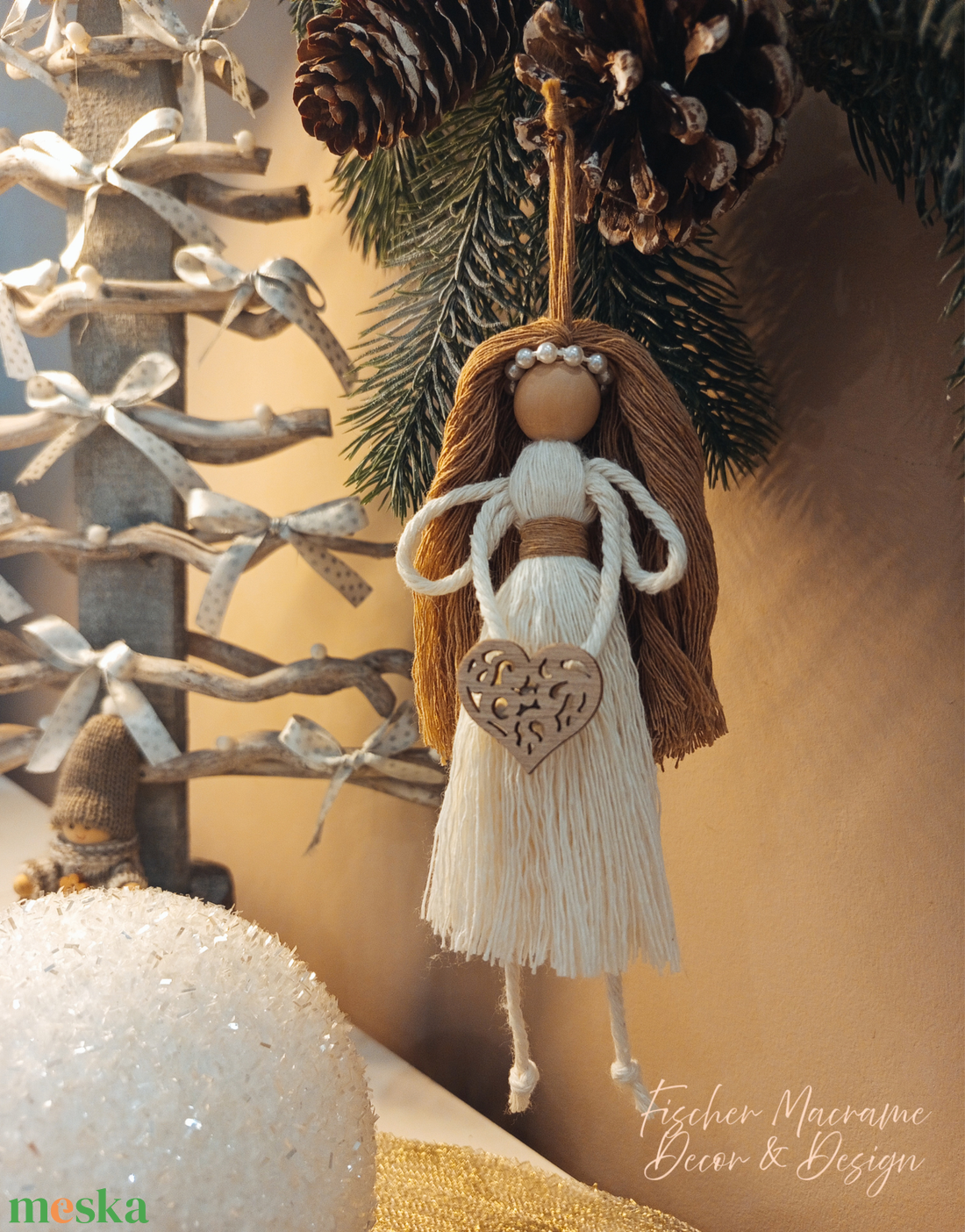Makram Angyalka dísz  - karácsony - karácsonyi lakásdekoráció - karácsonyfadíszek - Meska.hu