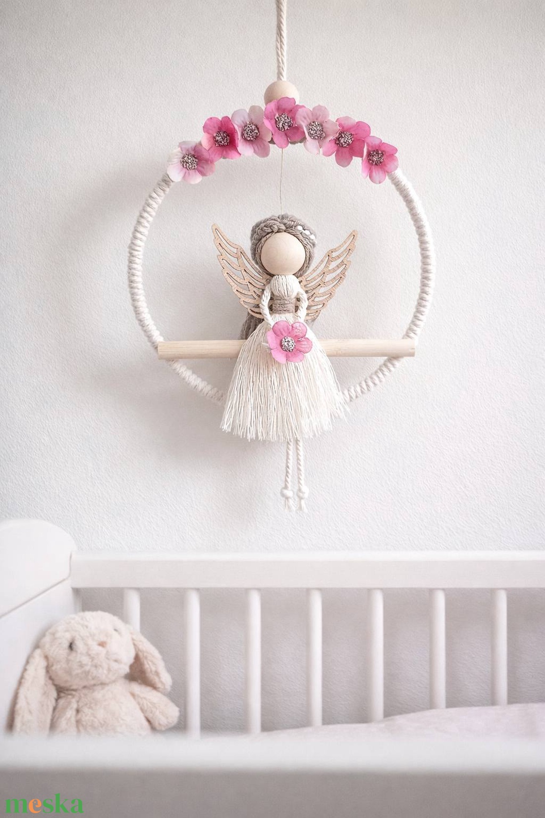 Kézzel készült makramé tündér  - baba - mama - babaszoba dekoráció - babaszoba kép - Meska.hu