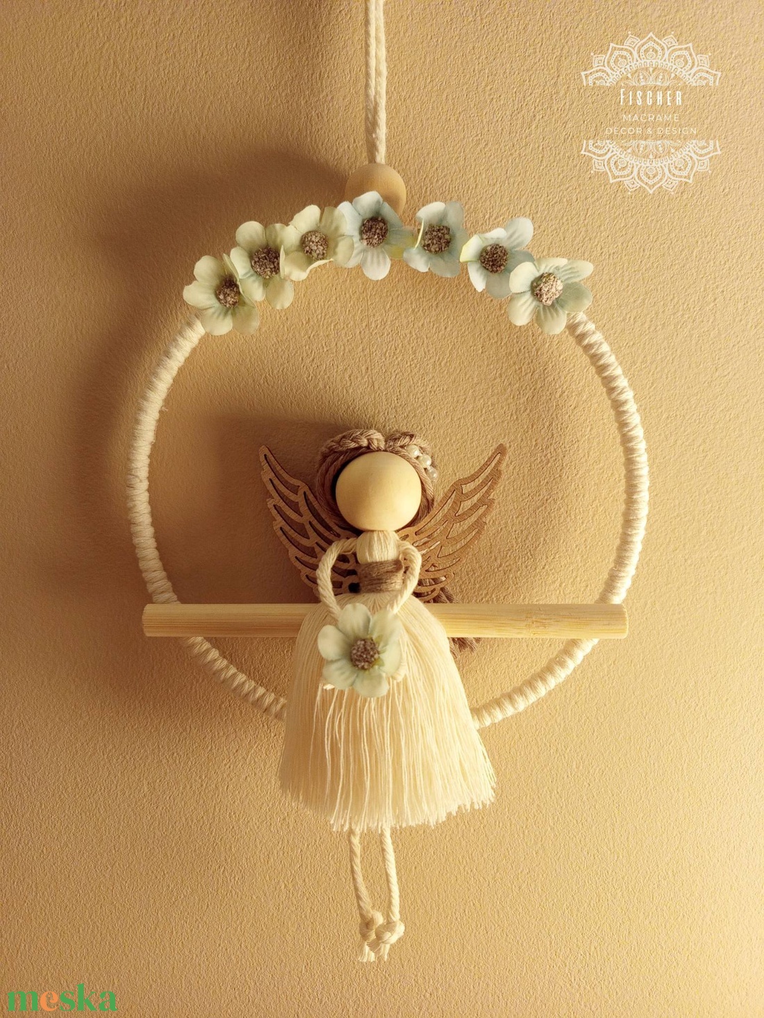 Kézzel készült makramé tündér  - baba - mama - babaszoba dekoráció - babaszoba kép - Meska.hu