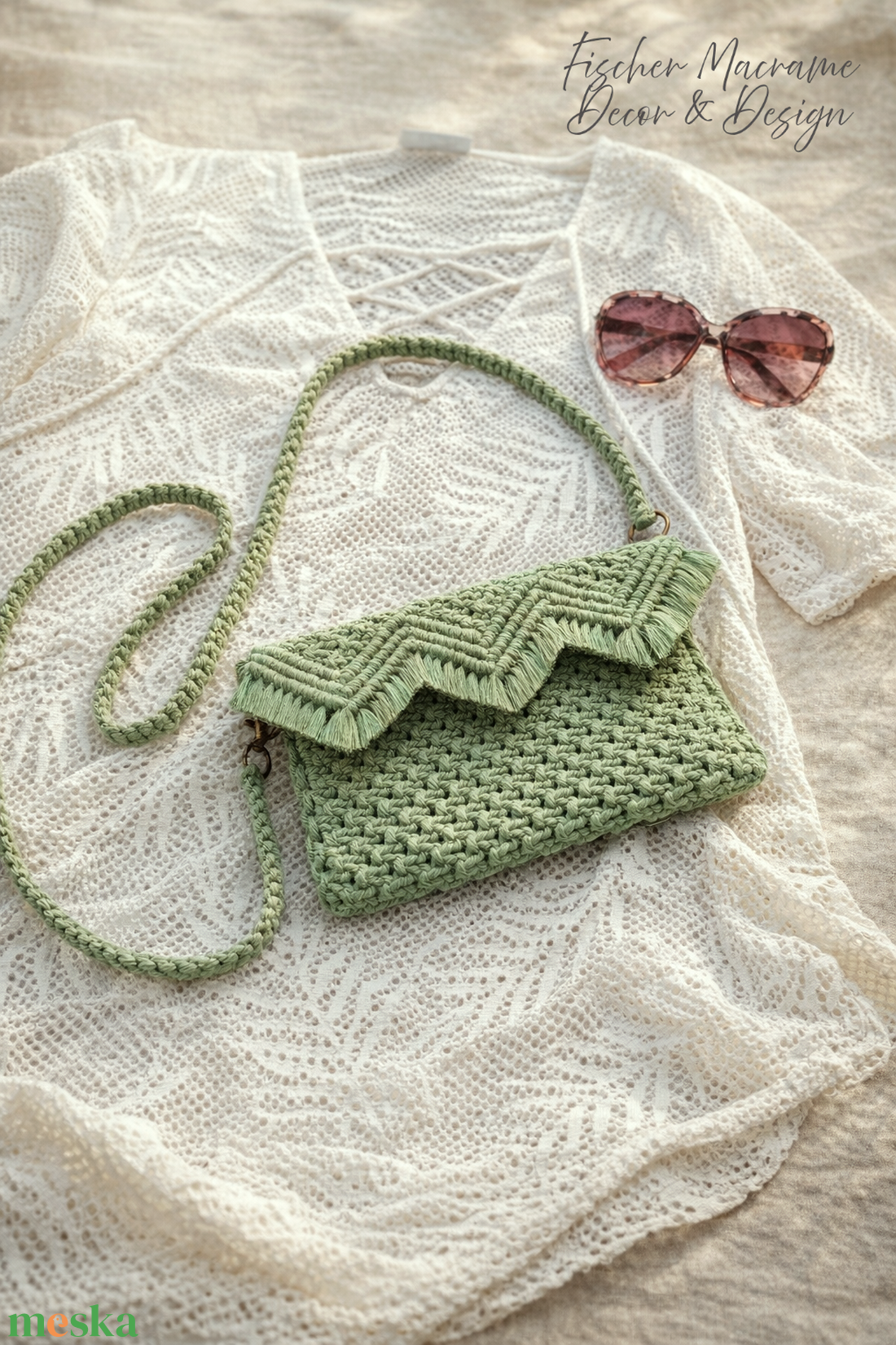 Egyedi makramé női táska � Kézzel készült bohém válltáska � Természetes stílusú kiegészítő - táska & tok - kézitáska & válltáska - alkalmi táska - Meska.hu