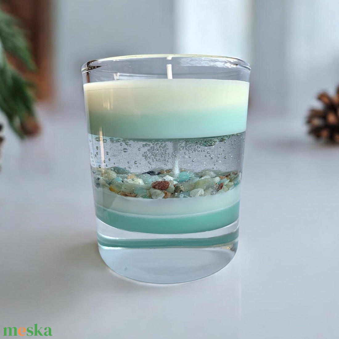 Fenyő illatú gyertya aventurin ásvánnyal - otthon & életmód - gyertya, illat, aroma - gyertya - Meska.hu