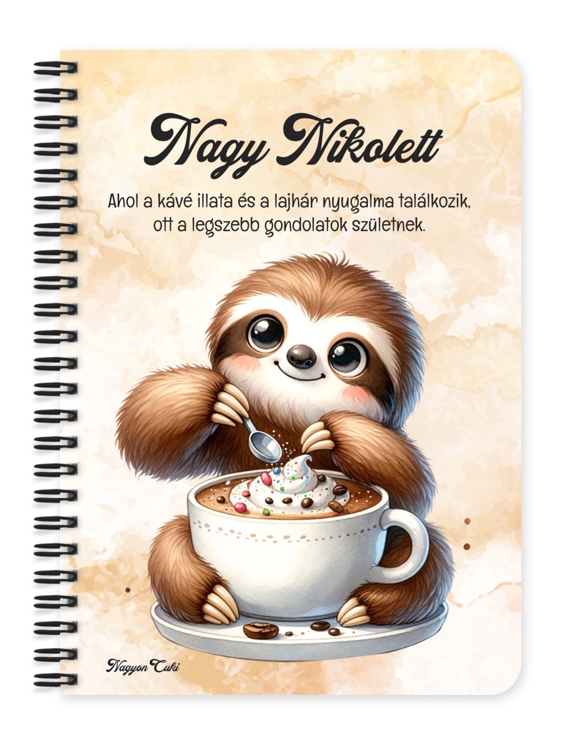 Személyre szabható - Kávés lajhár egy kis nasival mintás A6-os füzet - otthon & életmód - papír, írószer - jegyzetfüzet & napló - Meska.hu