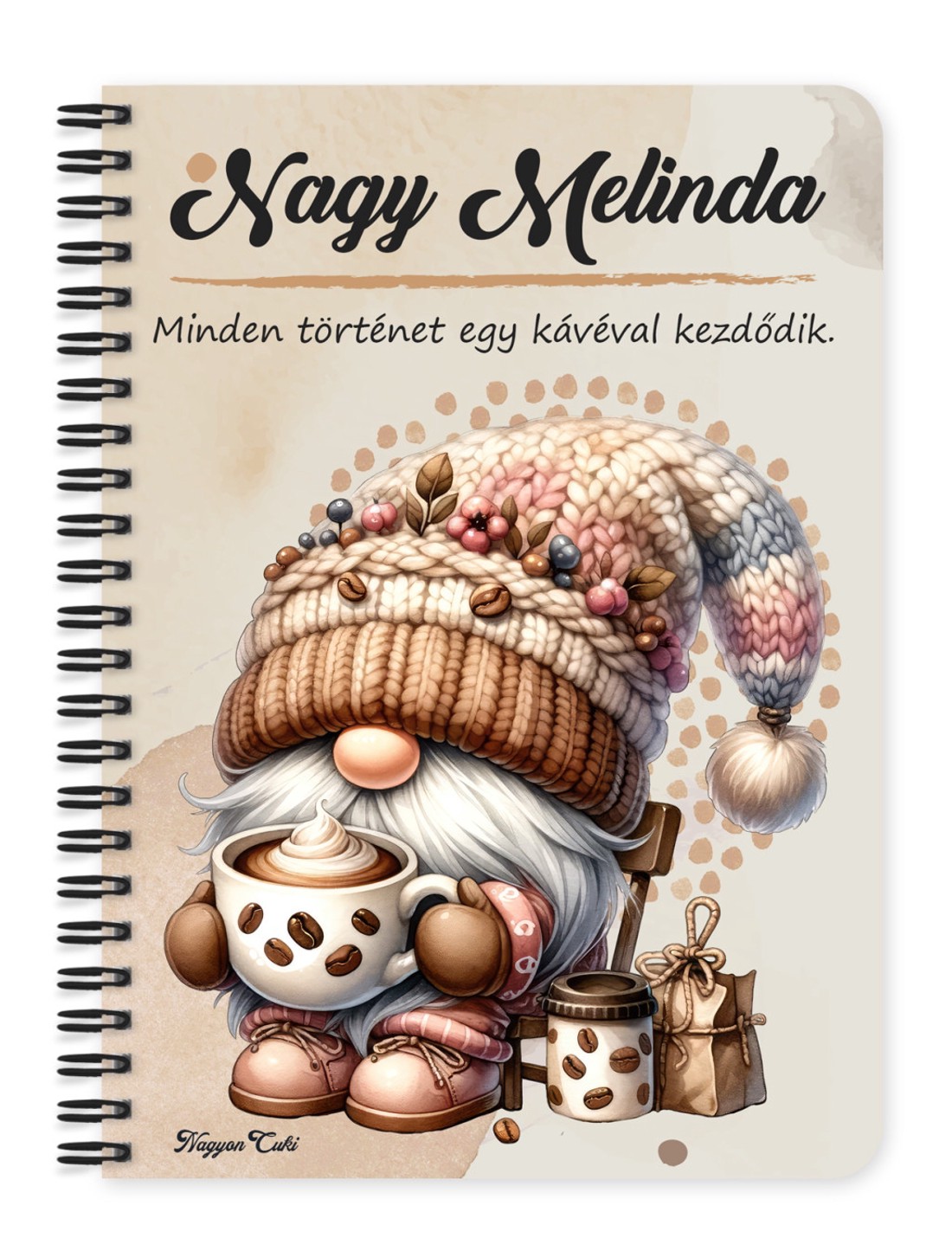 Személyre szabható - Cappucino kávés manó mintás A5-ös füzet - otthon & életmód - papír, írószer - jegyzetfüzet & napló - Meska.hu