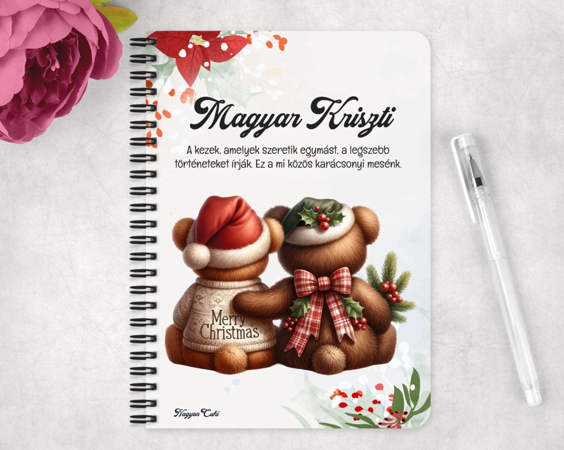 Személyre szabható - Karácsonyi Teddy maci - együtt (kockás masni) mintás A6-os füzet - otthon & életmód - papír, írószer - jegyzetfüzet & napló - Meska.hu