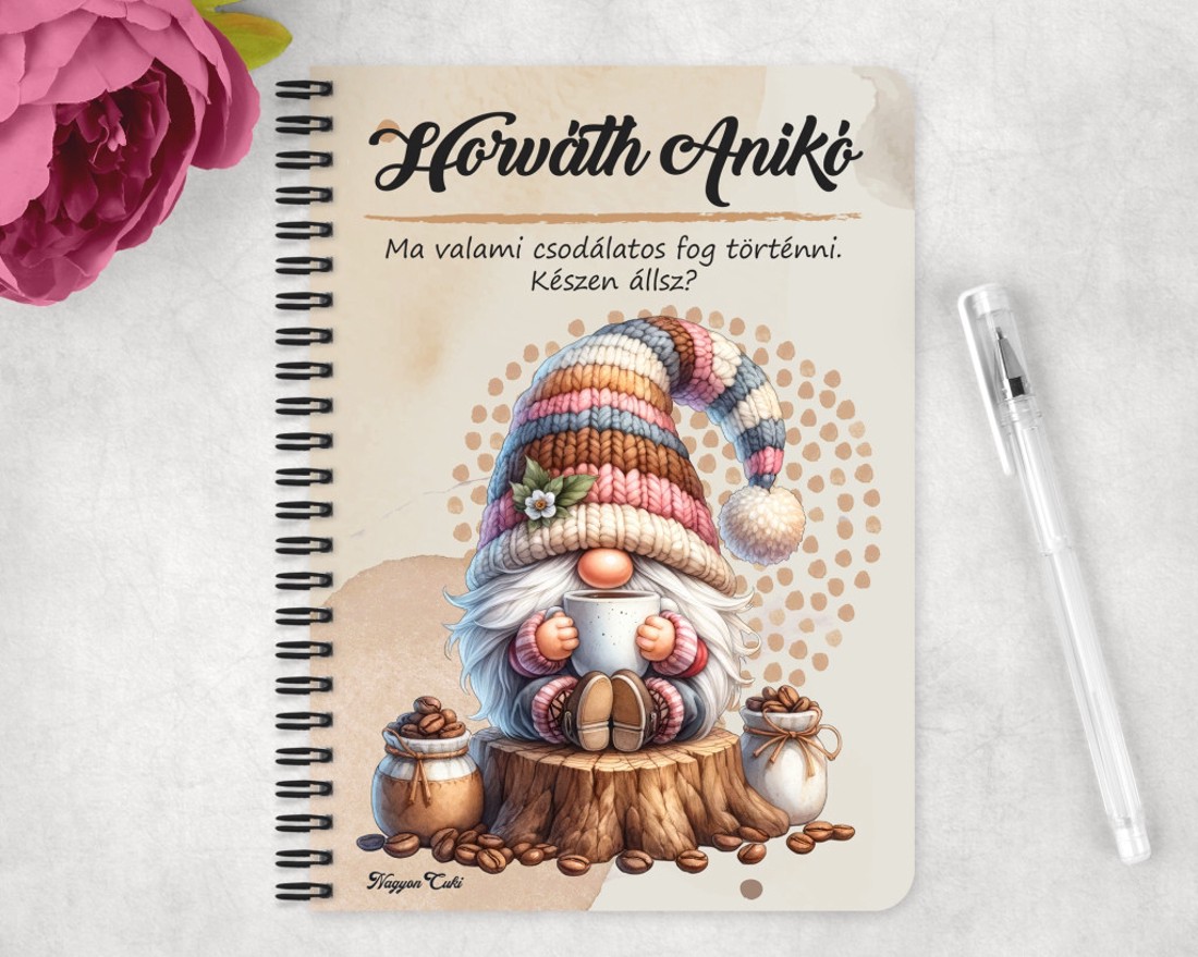 Személyre szabható - Kávés manó csüccs mintás A5-ös füzet - otthon & életmód - papír, írószer - jegyzetfüzet & napló - Meska.hu