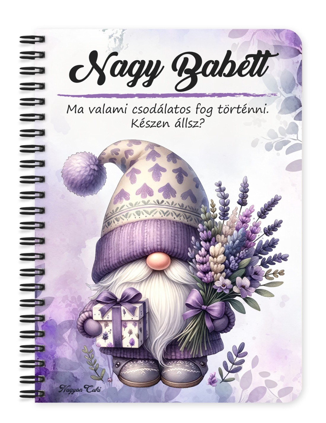 Személyre szabható - Levendulás manó ajándékkal mintás A5-ös füzet - otthon & életmód - papír, írószer - jegyzetfüzet & napló - Meska.hu